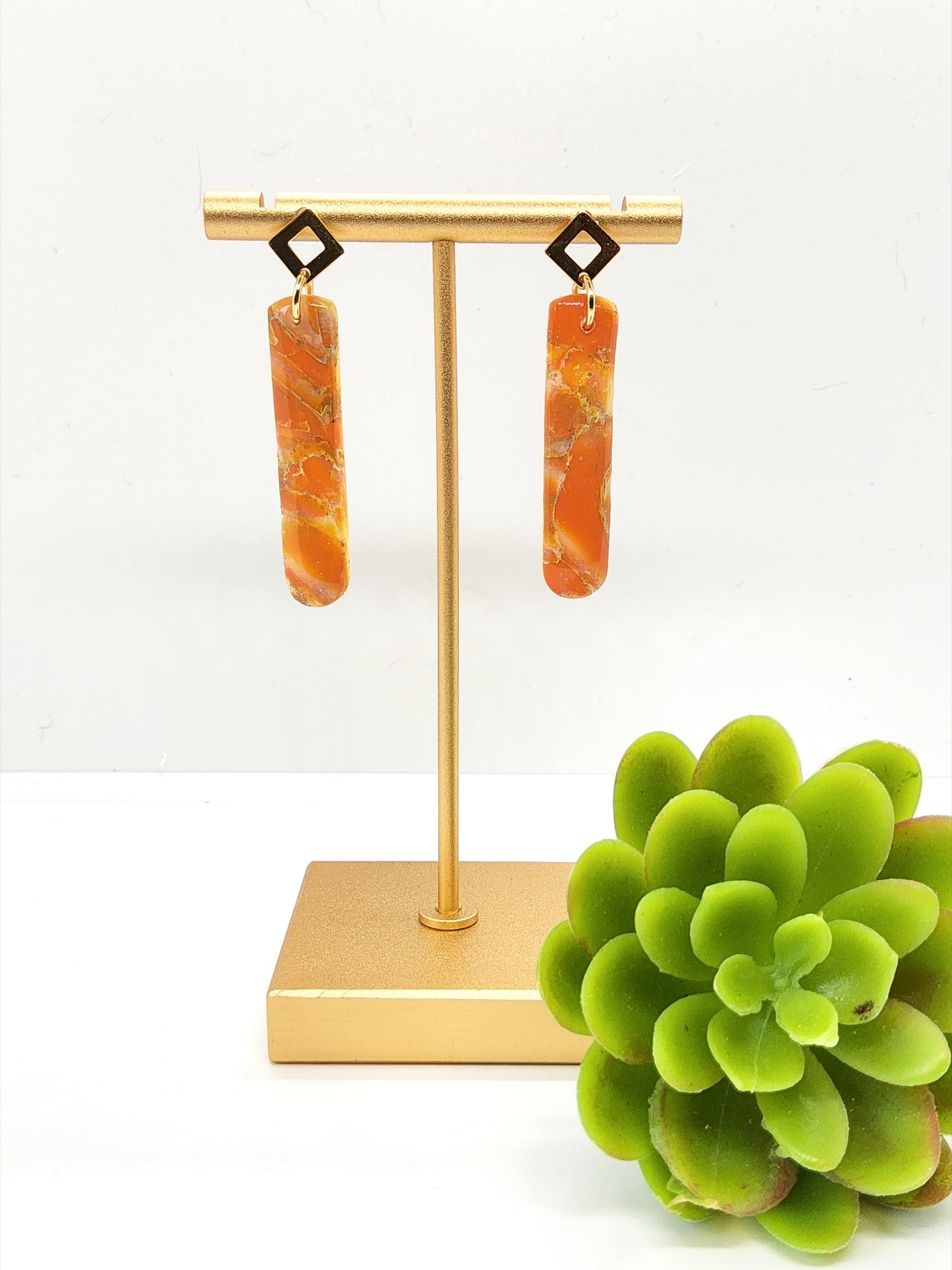 ORANGE AND GOLD MARBLED POLYMER CLAY EARRINGS