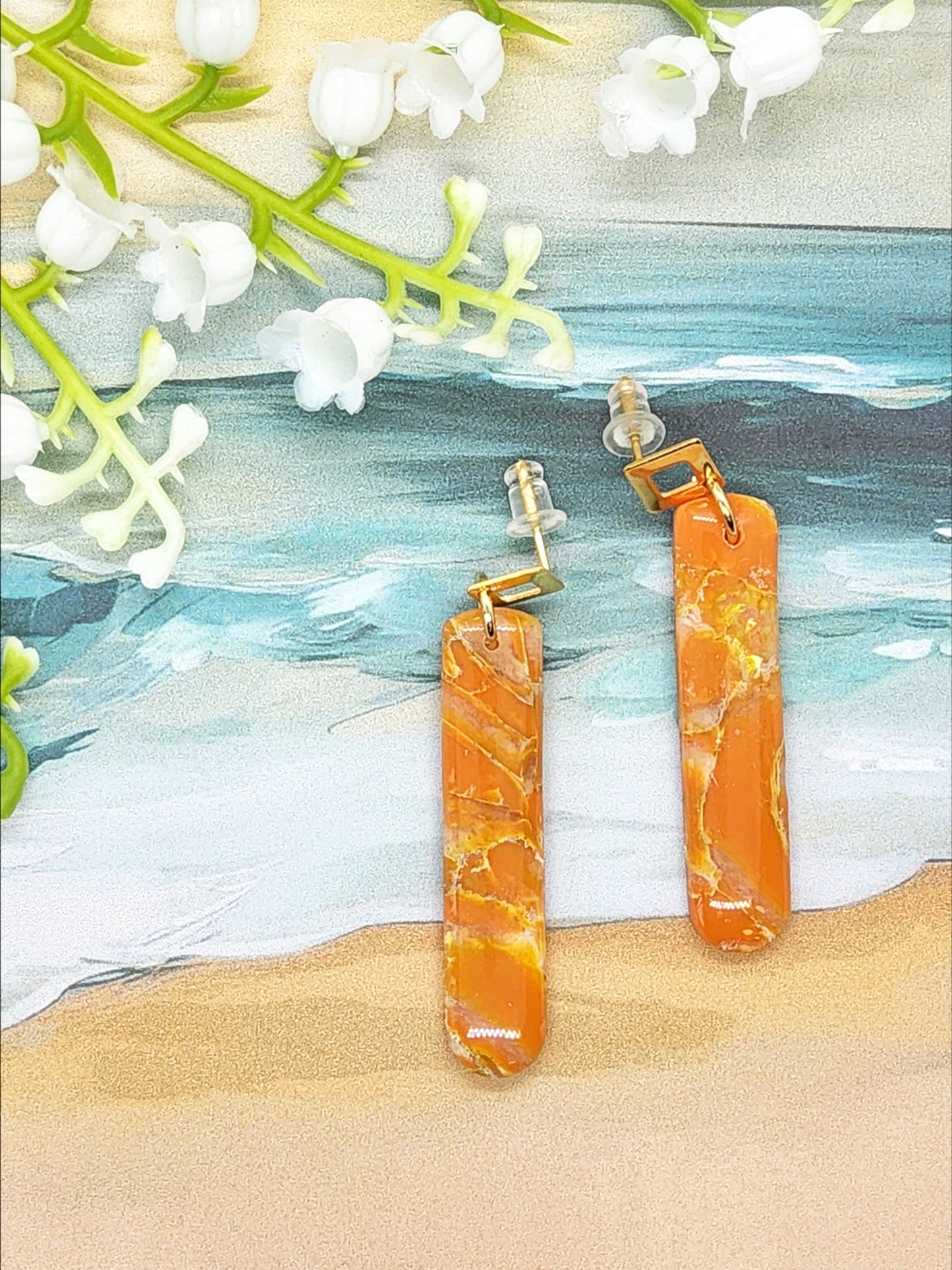 ORANGE AND GOLD MARBLED POLYMER CLAY EARRINGS