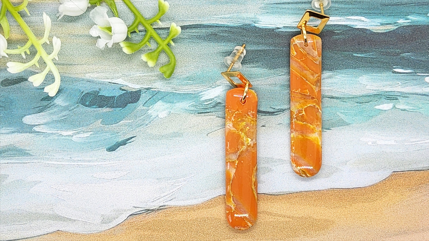 ORANGE AND GOLD MARBLED POLYMER CLAY EARRINGS