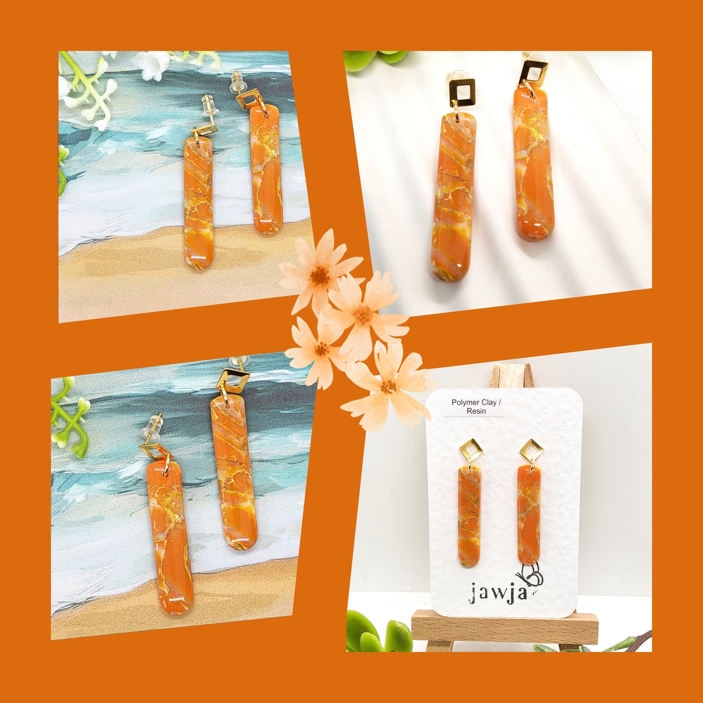 ORANGE AND GOLD MARBLED POLYMER CLAY EARRINGS