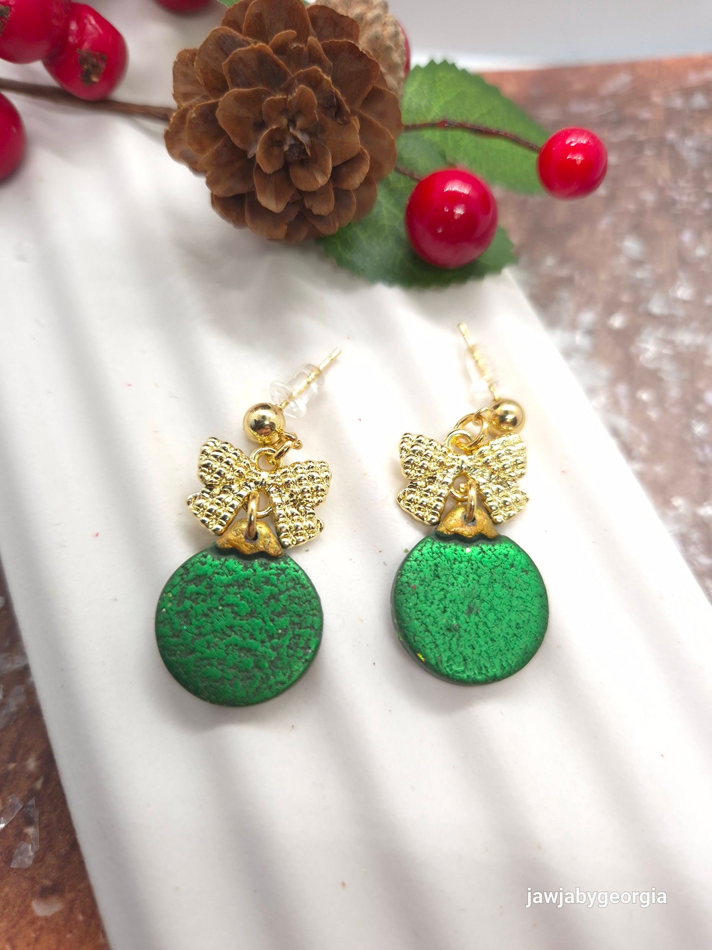 BOW AND BAUBLE POLYMER CLAY EARRINGS