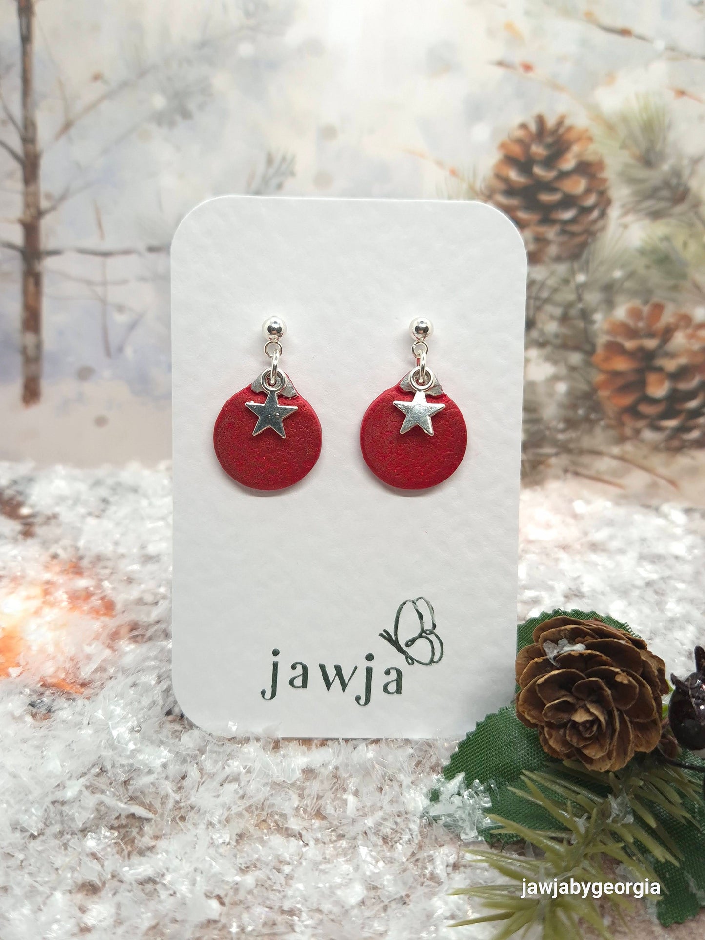 RED BAUBLE POLYMER CLAY EARRINGS
