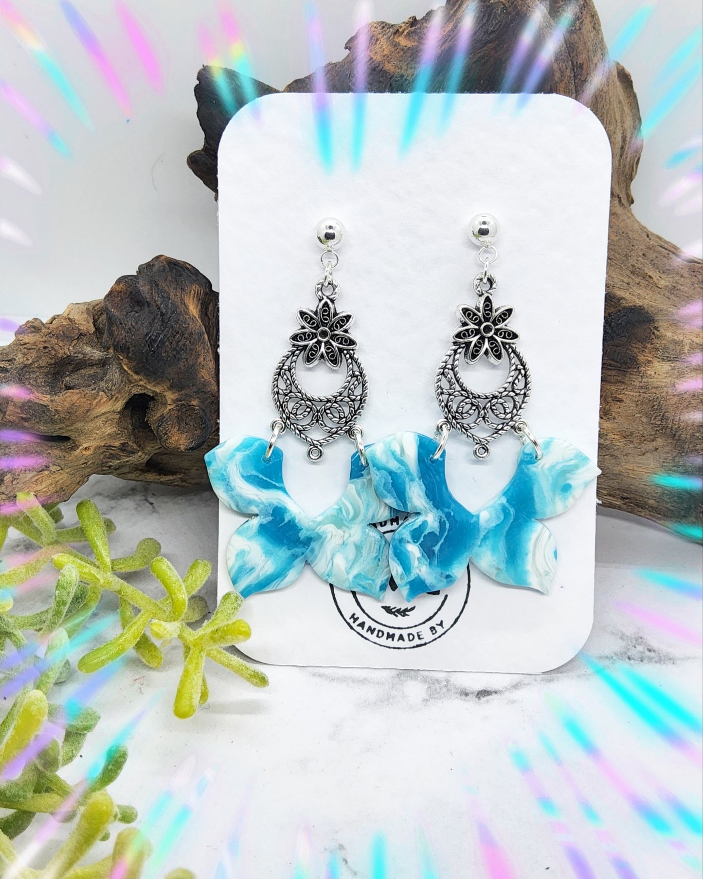 TURQUOISE MARBLE POLYMER CLAY EARRINGS