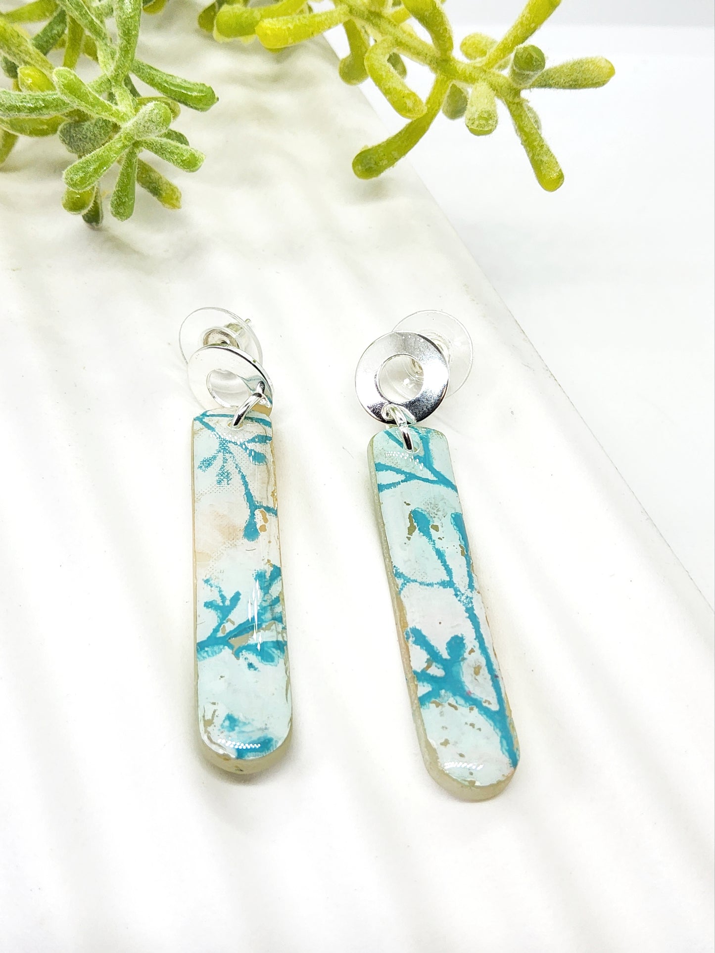 TURQUOISE FLORAL POLYMER CLAY EARRINGS