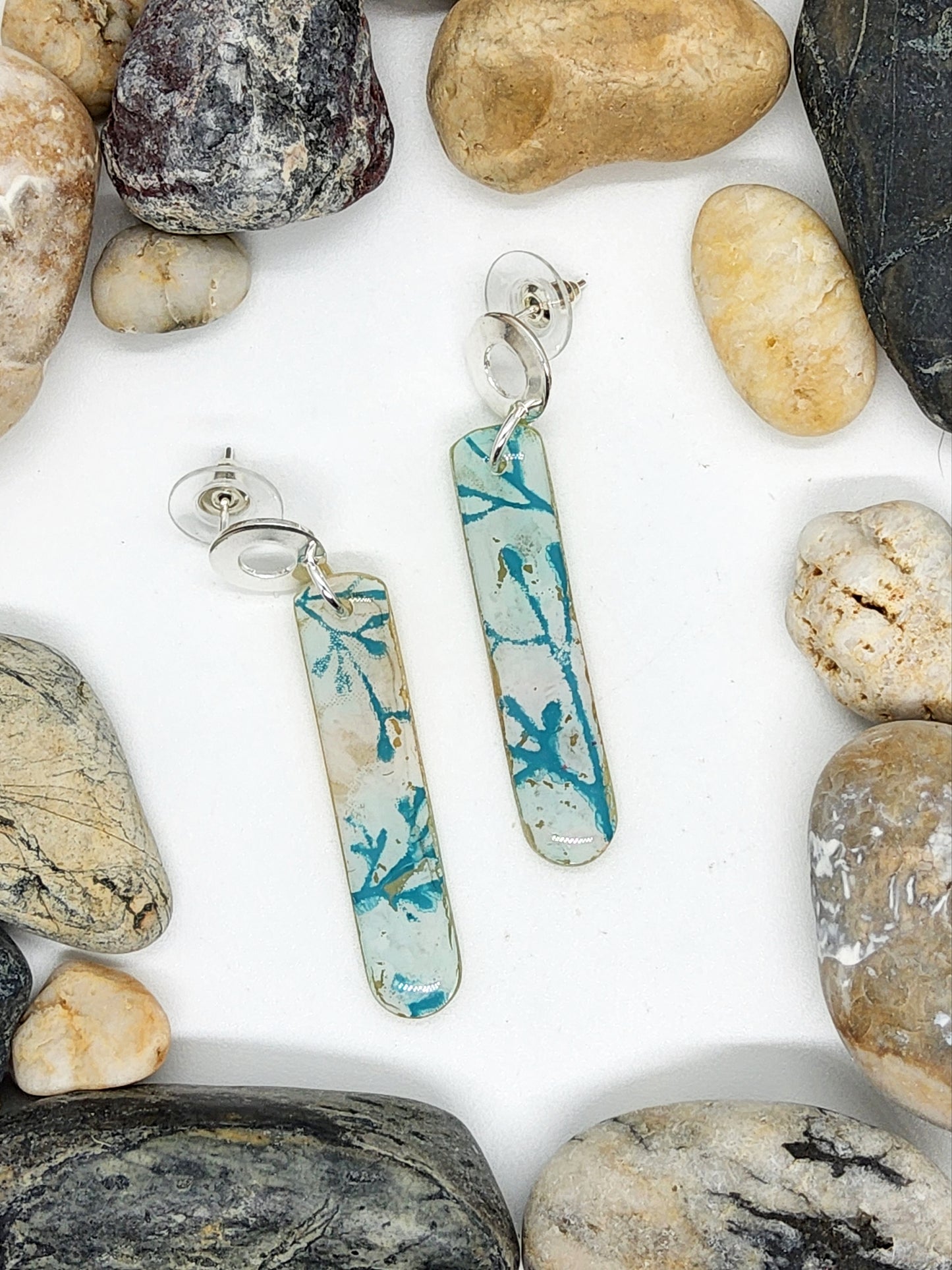 TURQUOISE FLORAL POLYMER CLAY EARRINGS