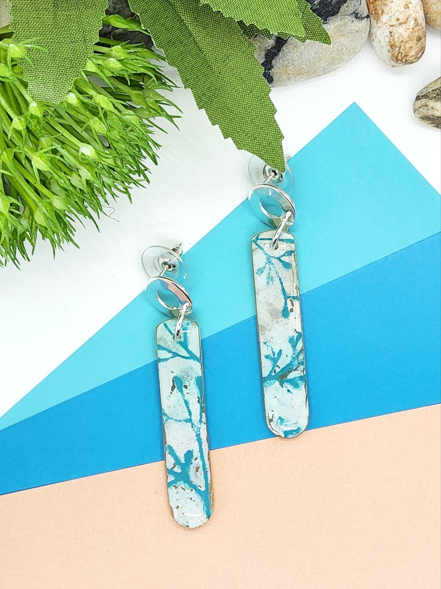 TURQUOISE FLORAL POLYMER CLAY EARRINGS