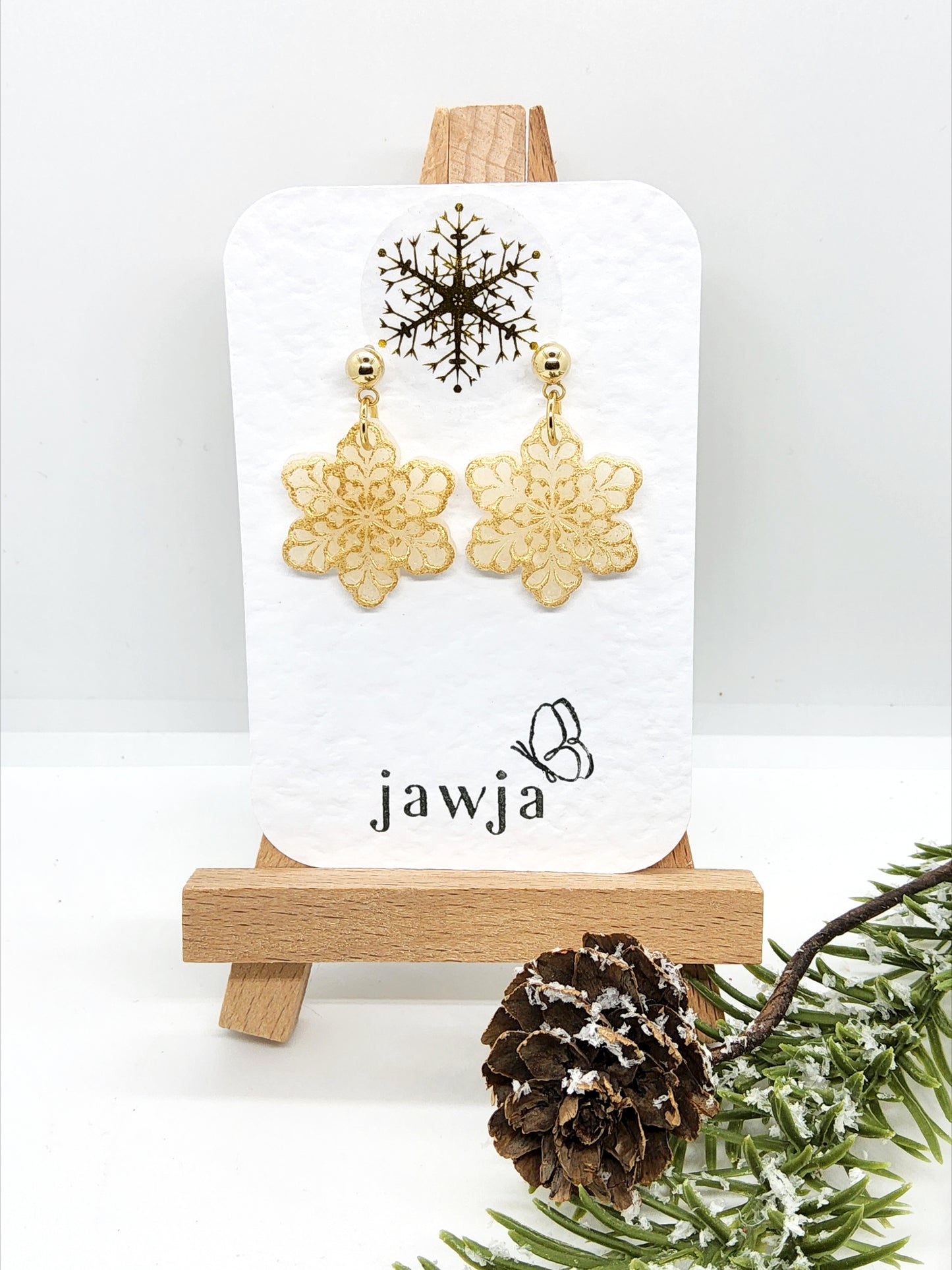 GOLD SNOWFLAKE POLYMER CLAY CHRISTMAS EARRINGS
