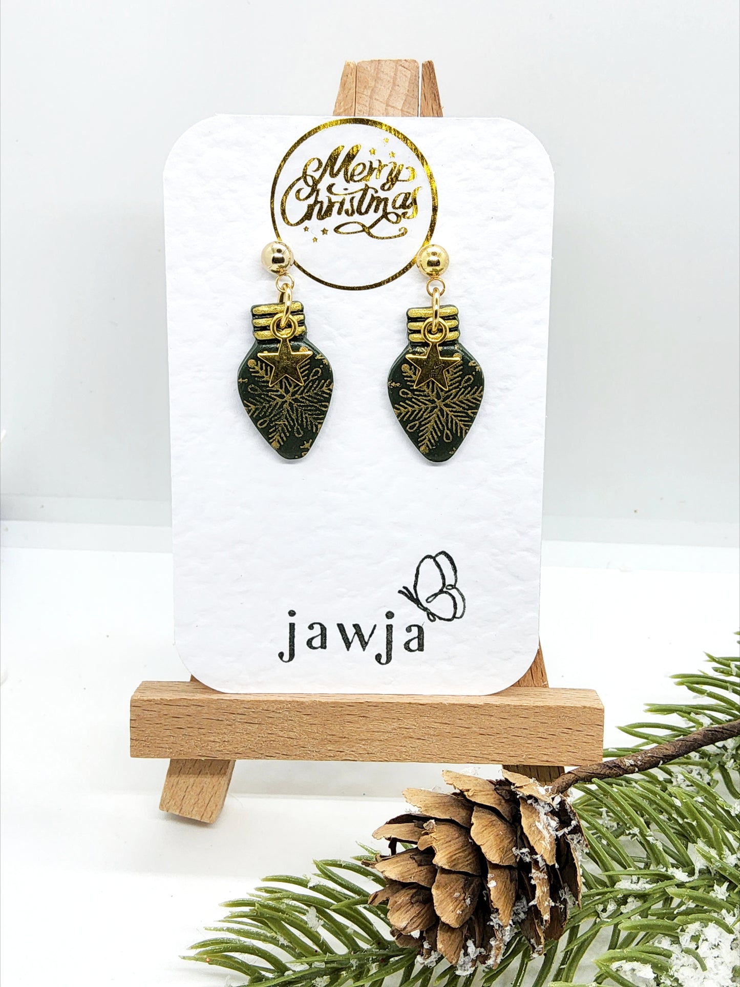 GREEN STAR BAUBLE POLYMER CLAY EARRINGS