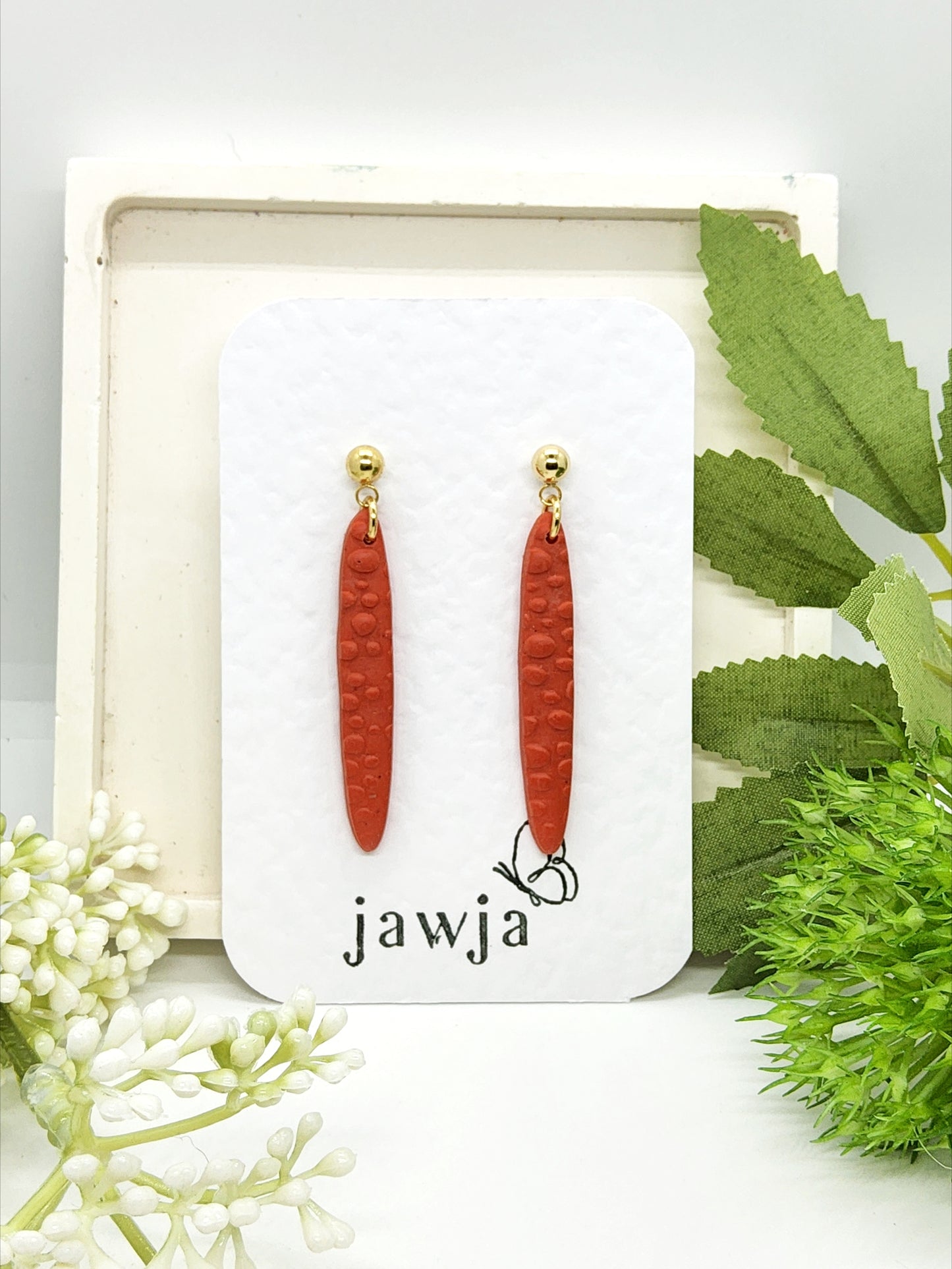 FLAME RED BUBBLE SLIMLINE POLYMER CLAY EARRINGS