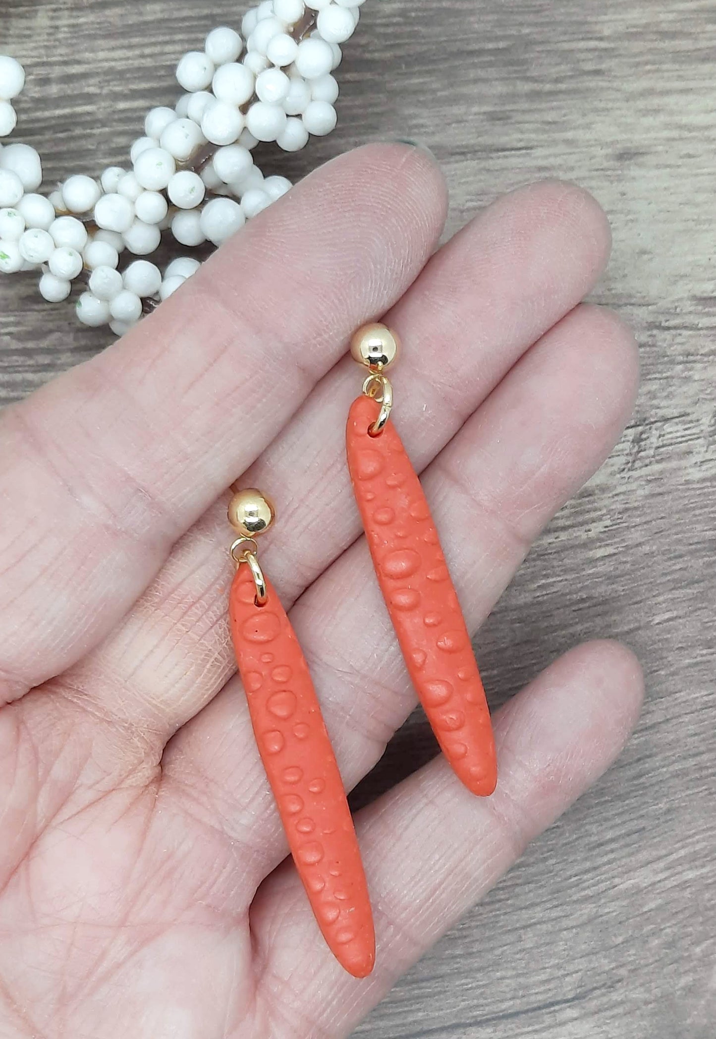 FLAME RED BUBBLE SLIMLINE POLYMER CLAY EARRINGS