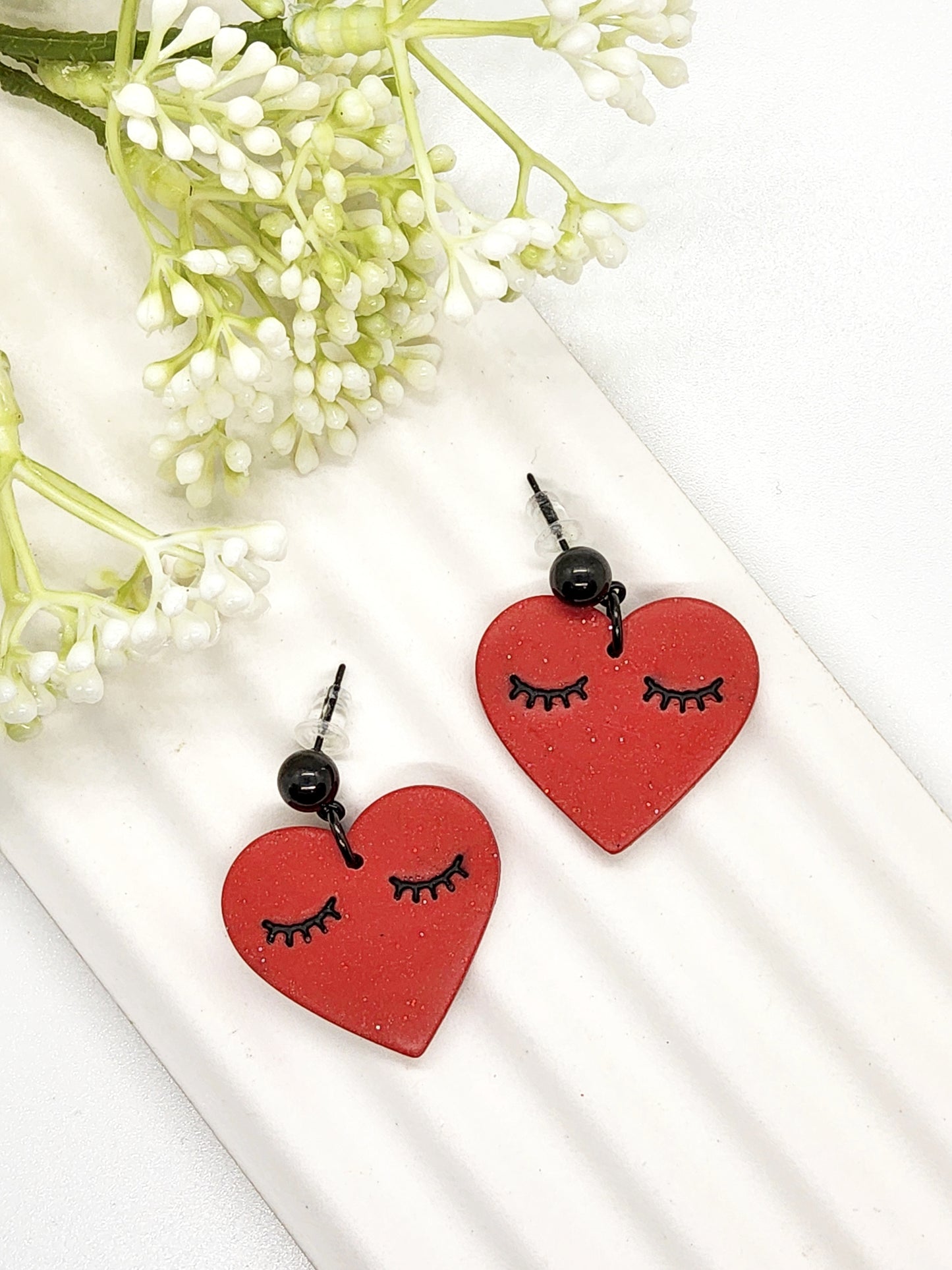 RED HEART POLYMER CLAY EARRINGS
