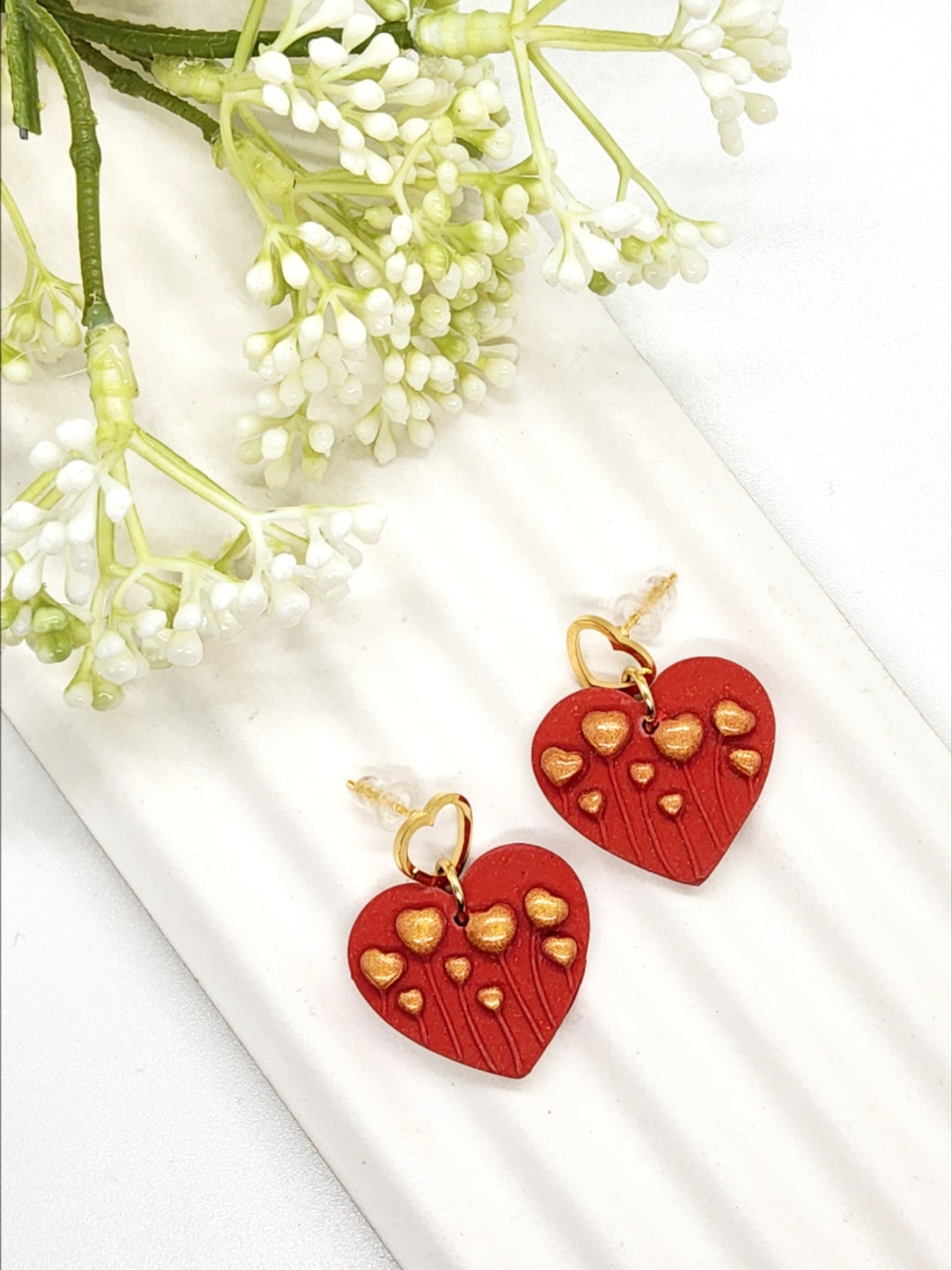 EMBOSSED HEART POLYMER CLAY EARRINGS