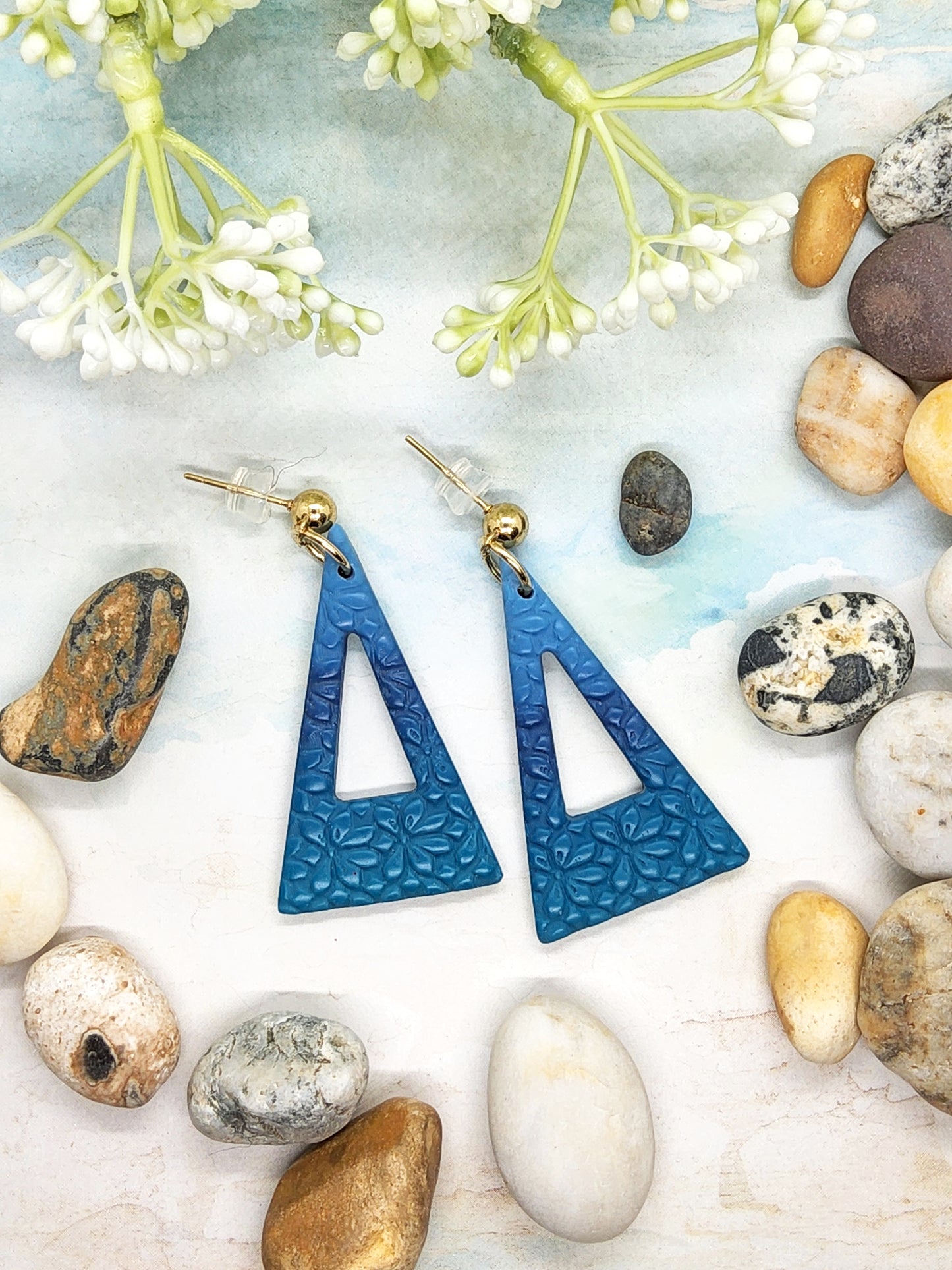 TEAL OMBRE TRIANGLE POLYMER CLAY EARRINGS