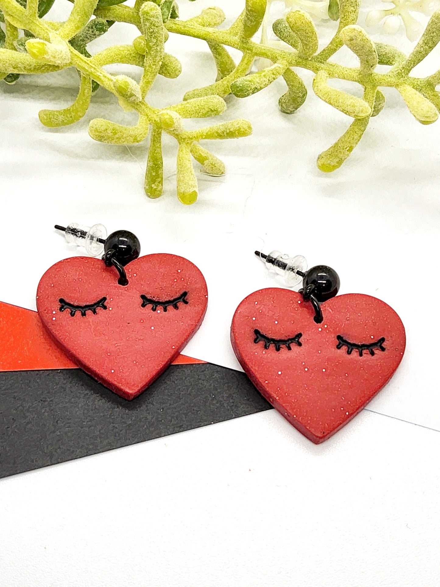 RED HEART POLYMER CLAY EARRINGS