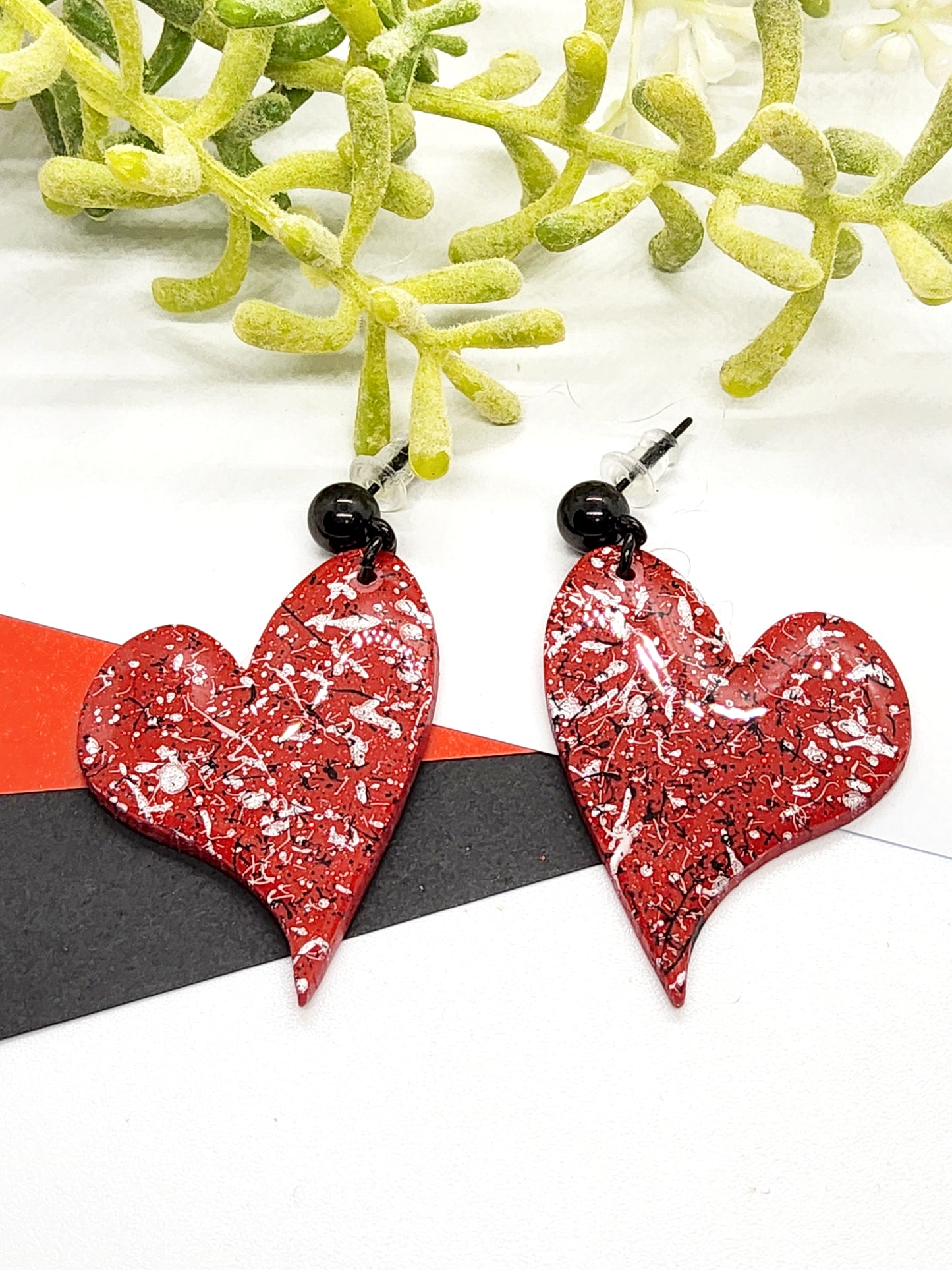 PAINT SPLATTER HEART POLYMER CLAY EARRINGS