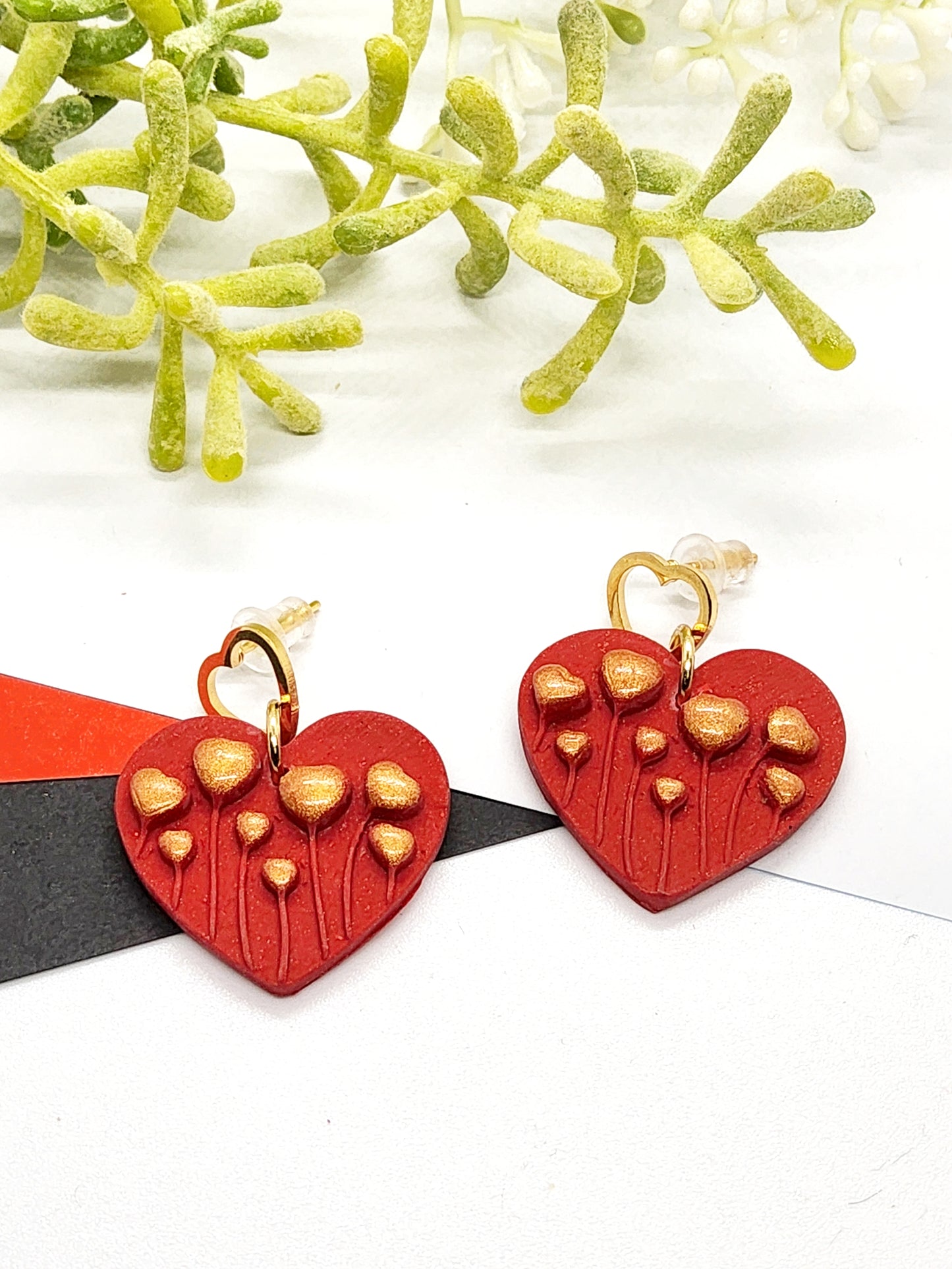 EMBOSSED HEART POLYMER CLAY EARRINGS