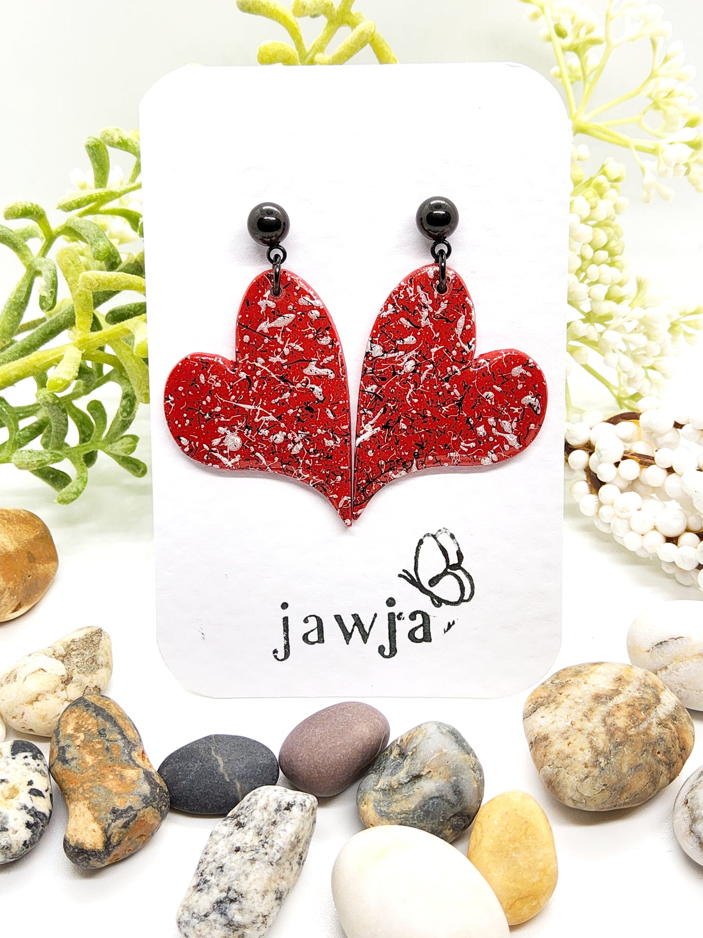 PAINT SPLATTER HEART POLYMER CLAY EARRINGS
