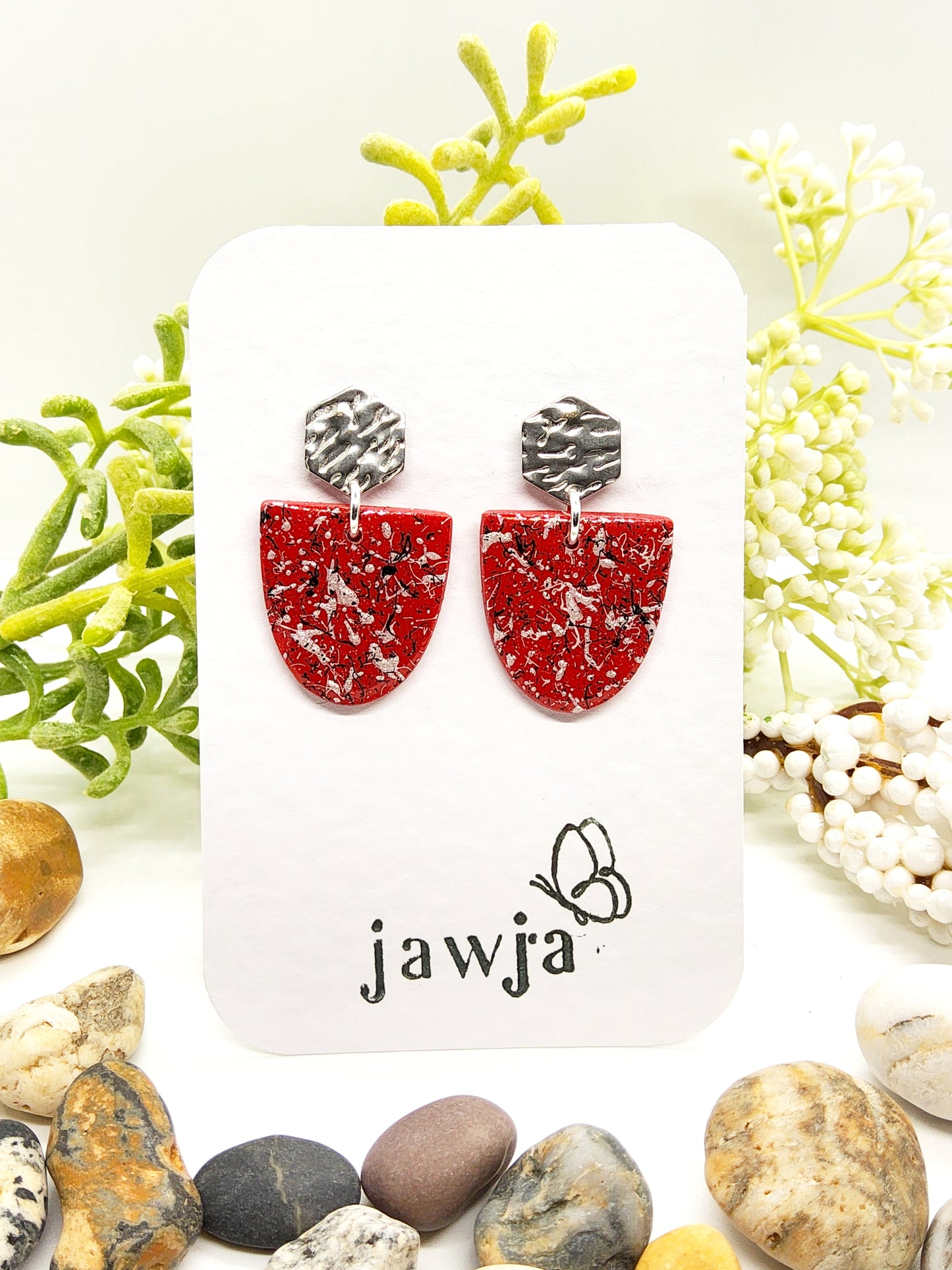 RED, SILVER, BLACK AND WHITE POLYMER CLAY EARRINGS