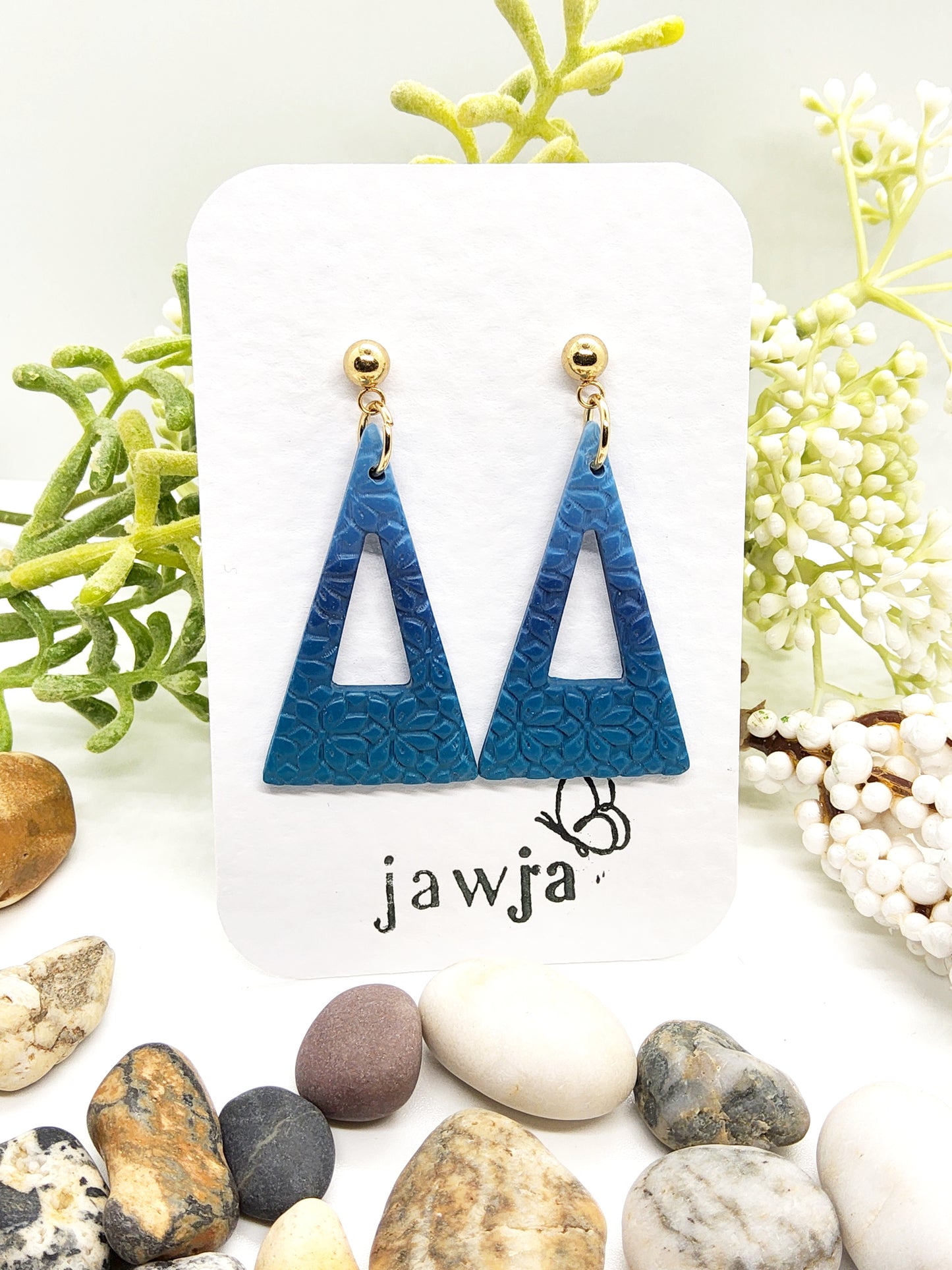 TEAL OMBRE TRIANGLE POLYMER CLAY EARRINGS