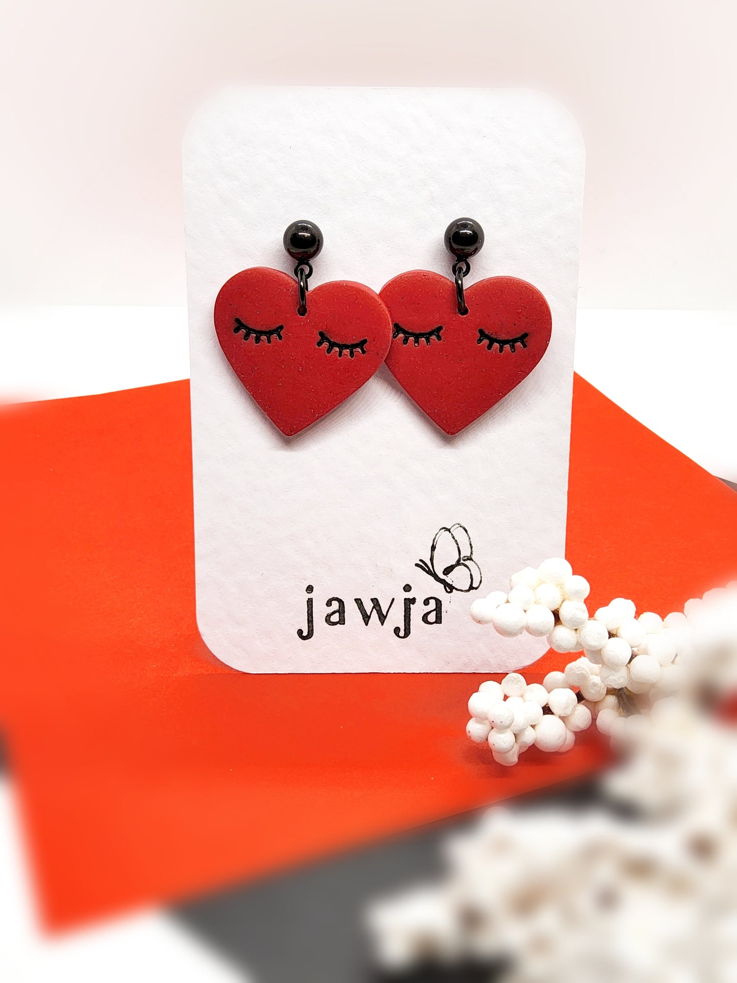 RED HEART POLYMER CLAY EARRINGS