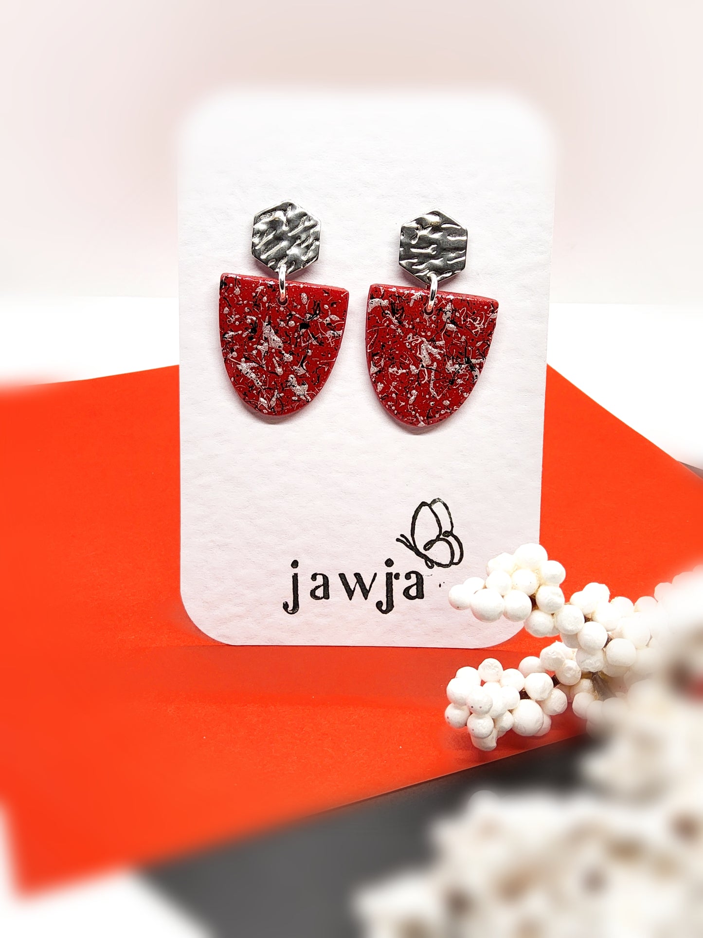 RED, SILVER, BLACK AND WHITE POLYMER CLAY EARRINGS