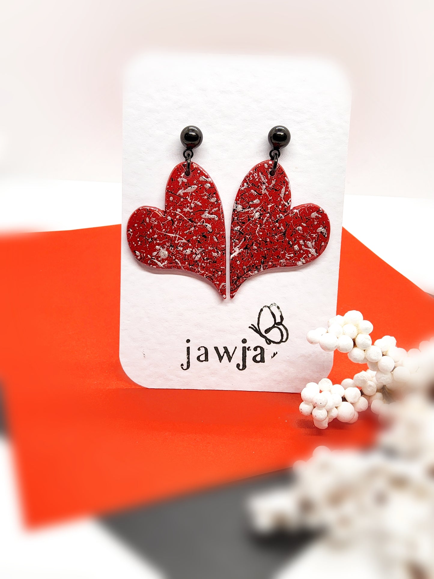 PAINT SPLATTER HEART POLYMER CLAY EARRINGS
