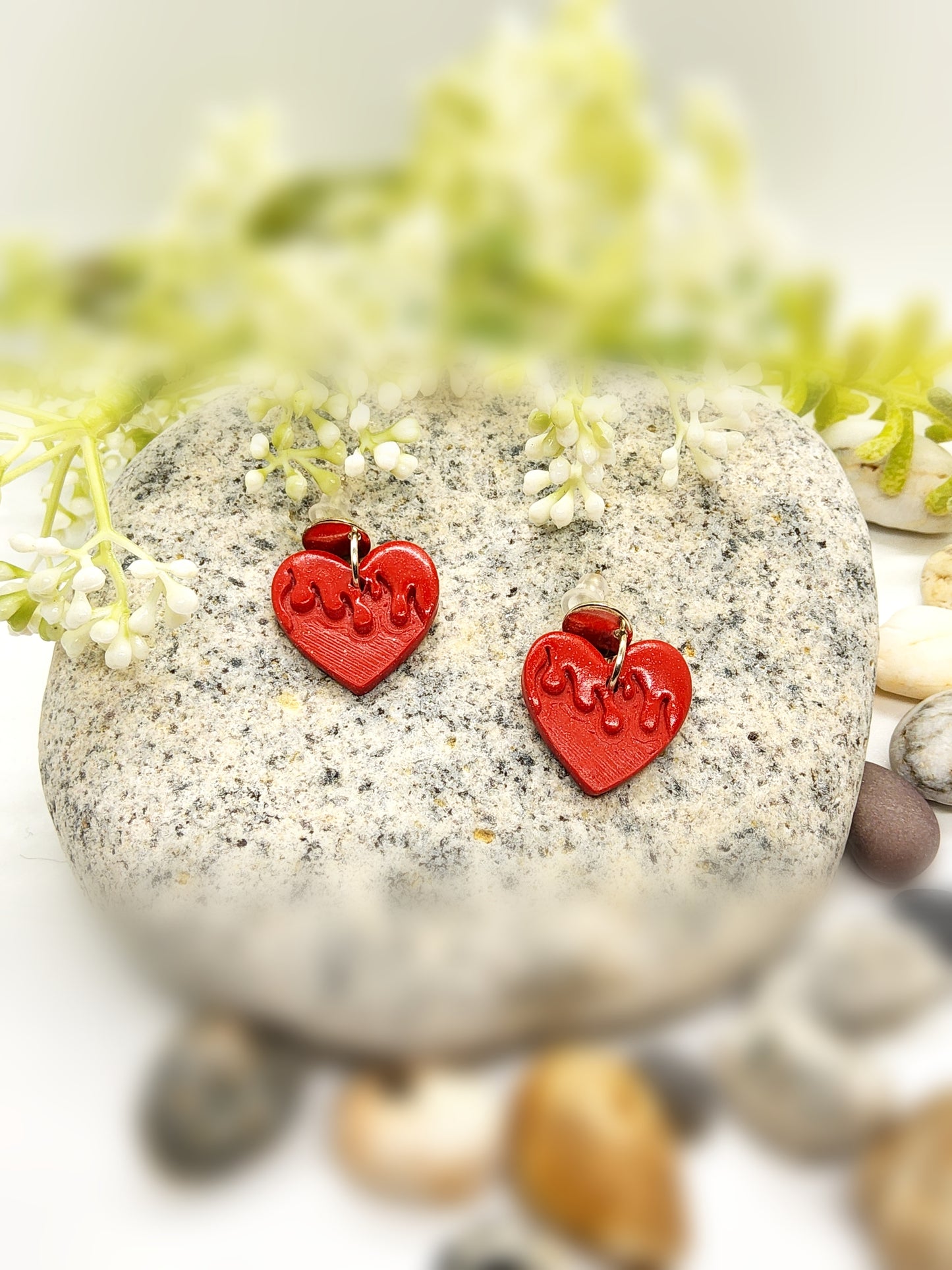 RED HEART POLYMER CLAY EARRINGS
