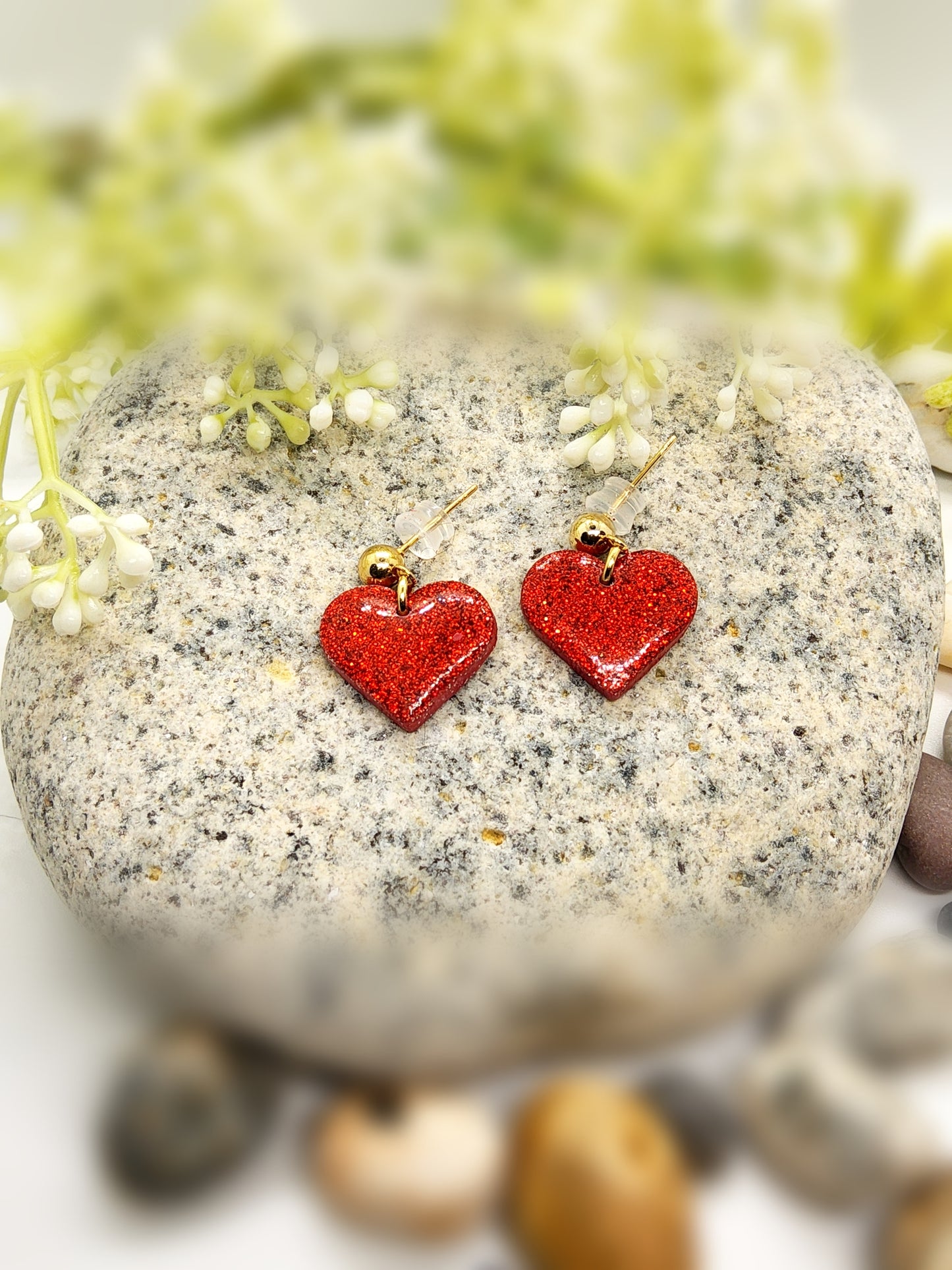 RED GLITTER POLYMER CLAY EARRINGS