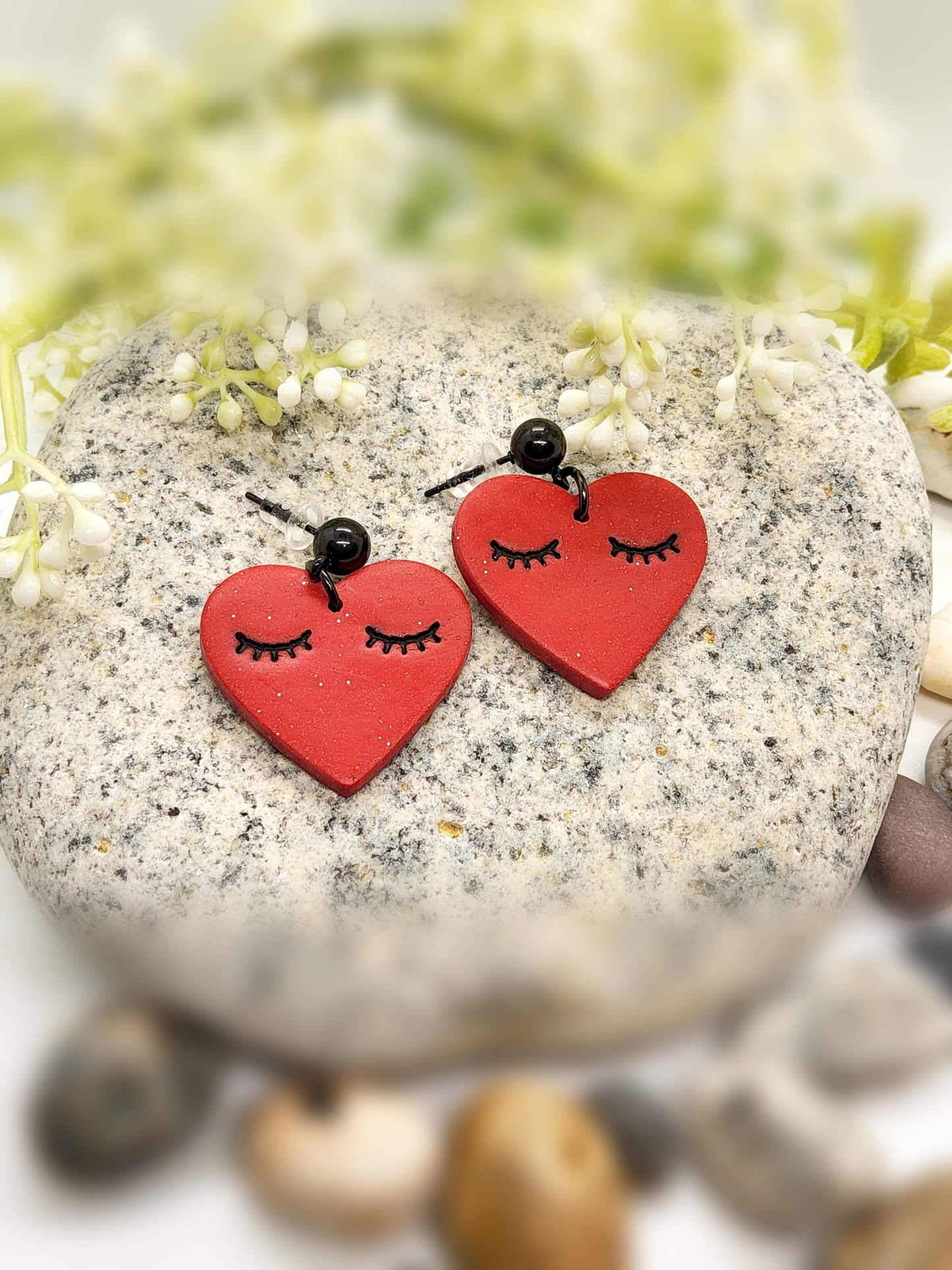 RED HEART POLYMER CLAY EARRINGS
