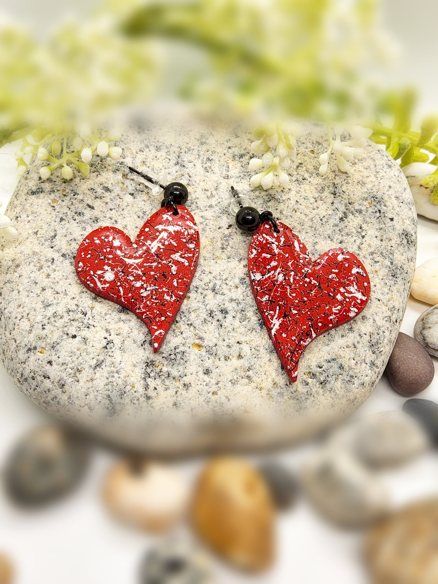 PAINT SPLATTER HEART POLYMER CLAY EARRINGS