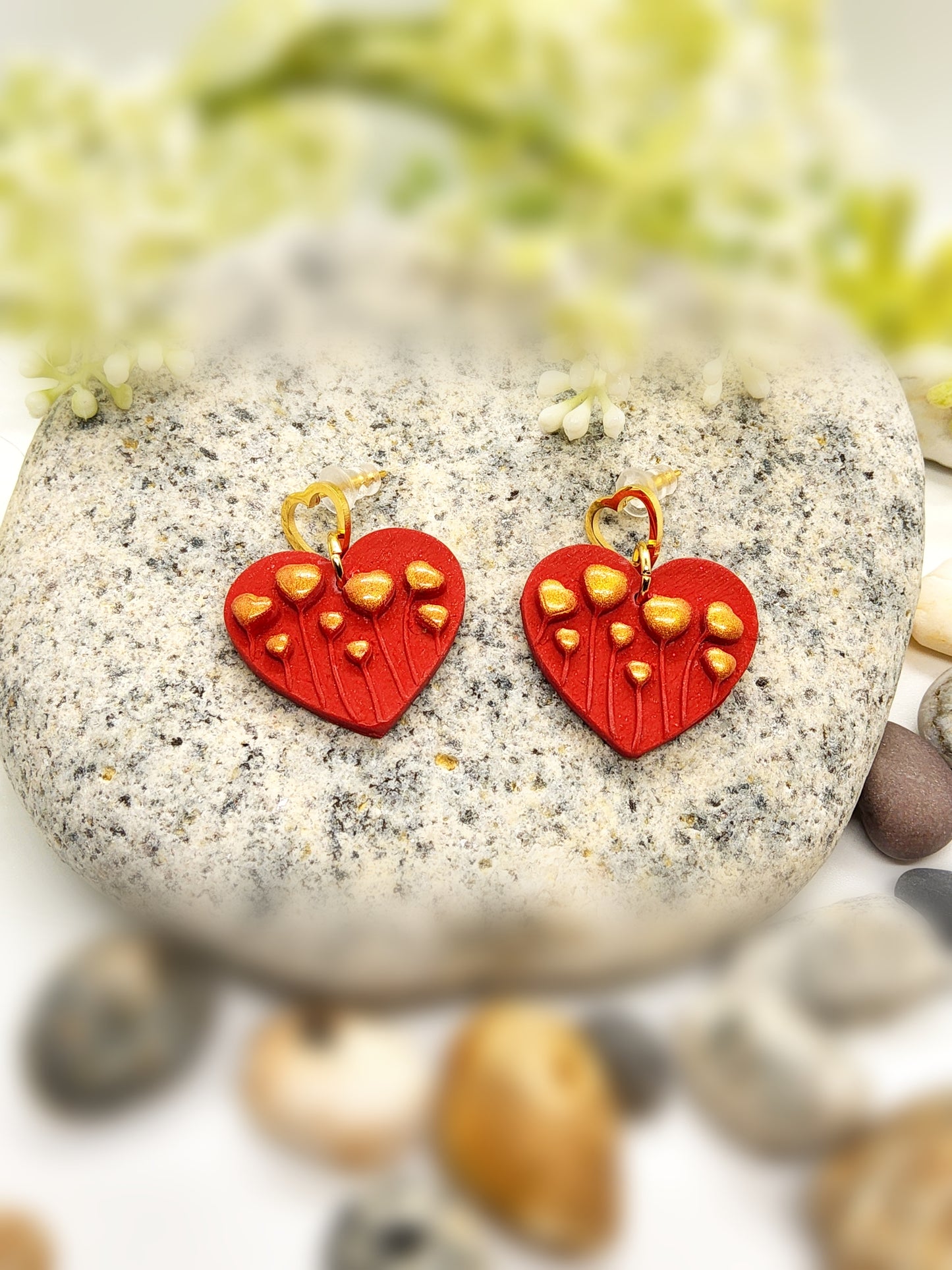 EMBOSSED HEART POLYMER CLAY EARRINGS