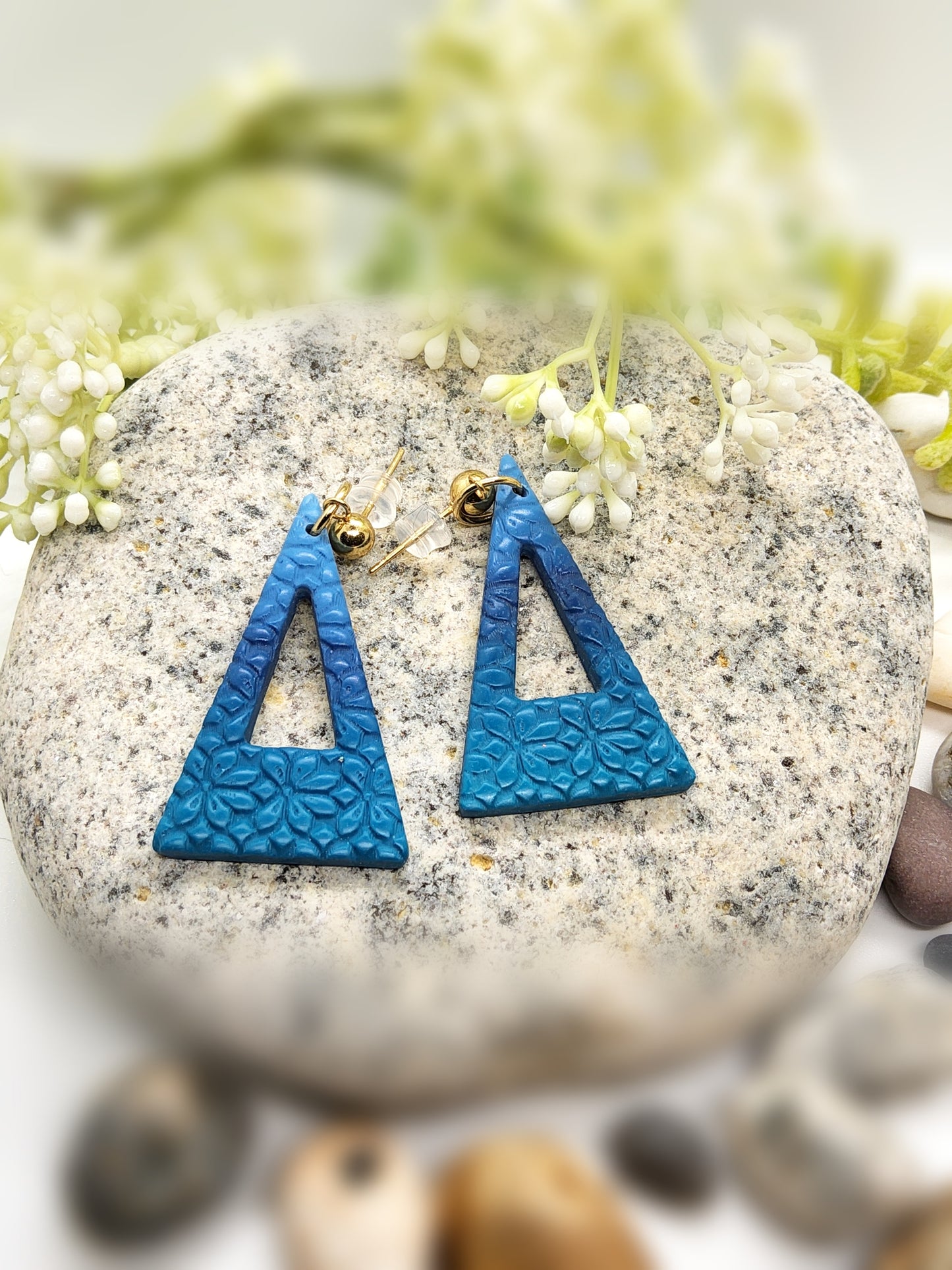 TEAL OMBRE TRIANGLE POLYMER CLAY EARRINGS