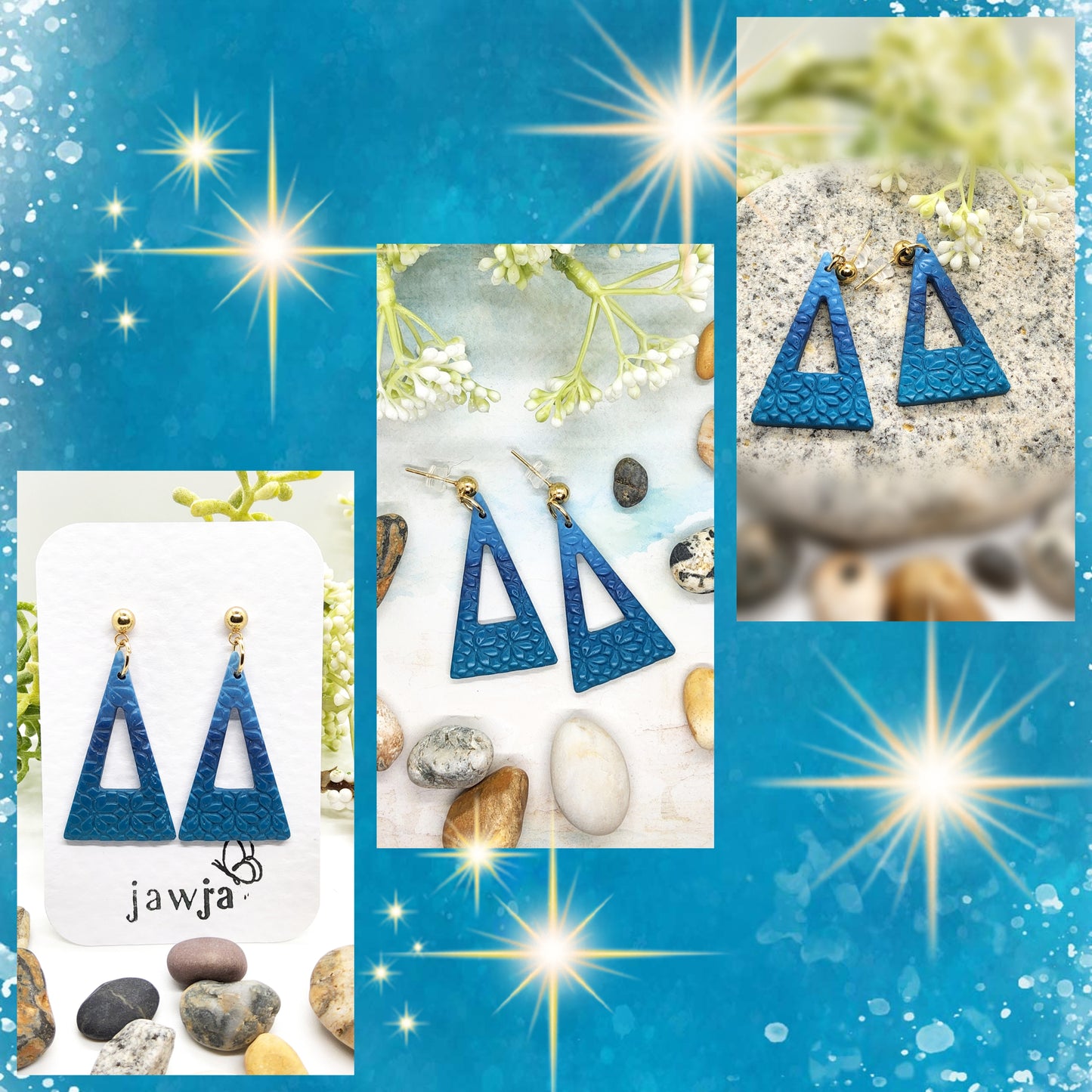 TEAL OMBRE TRIANGLE POLYMER CLAY EARRINGS