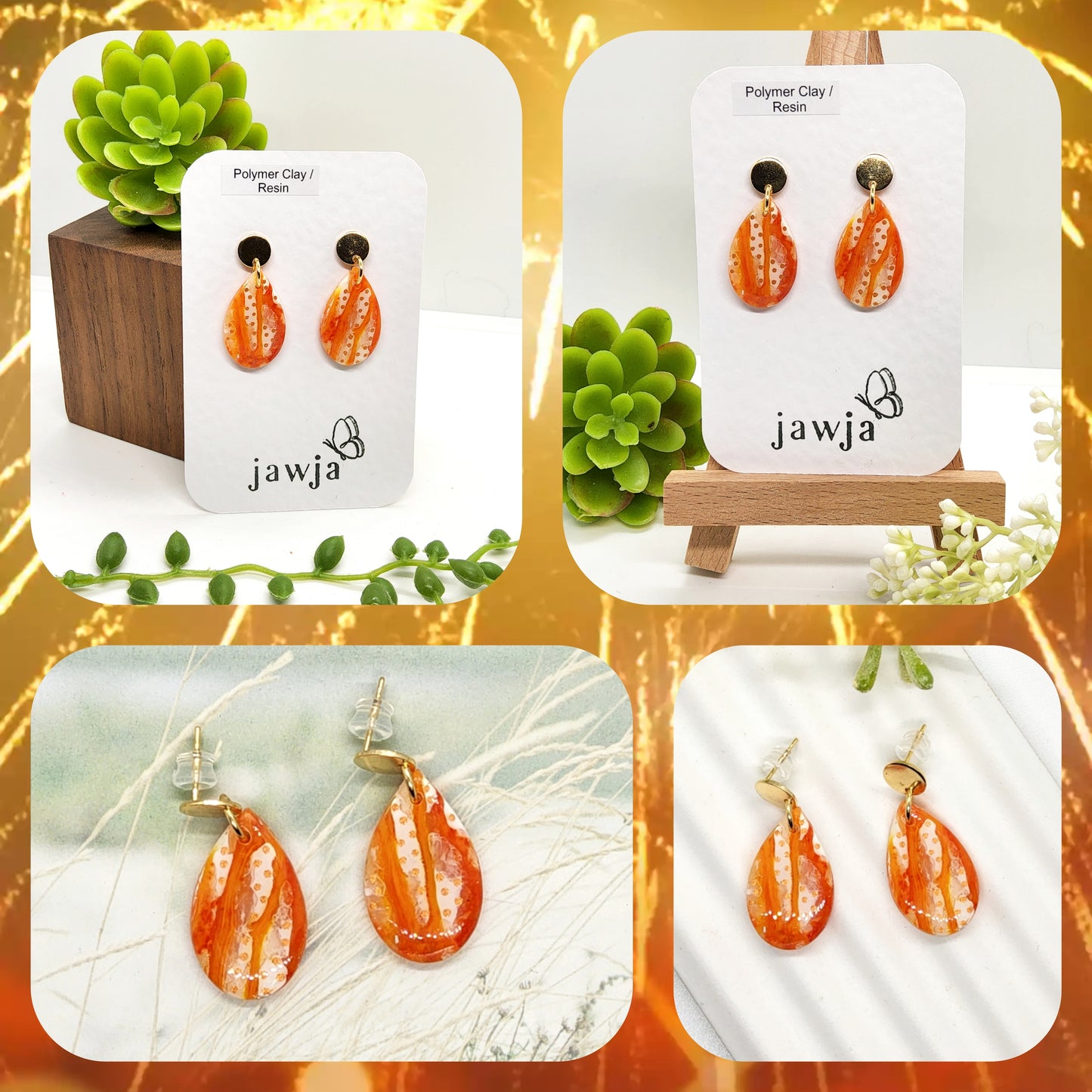 ORANGE AND IVORY MARBLED POLYMER CLAY EARRINGS