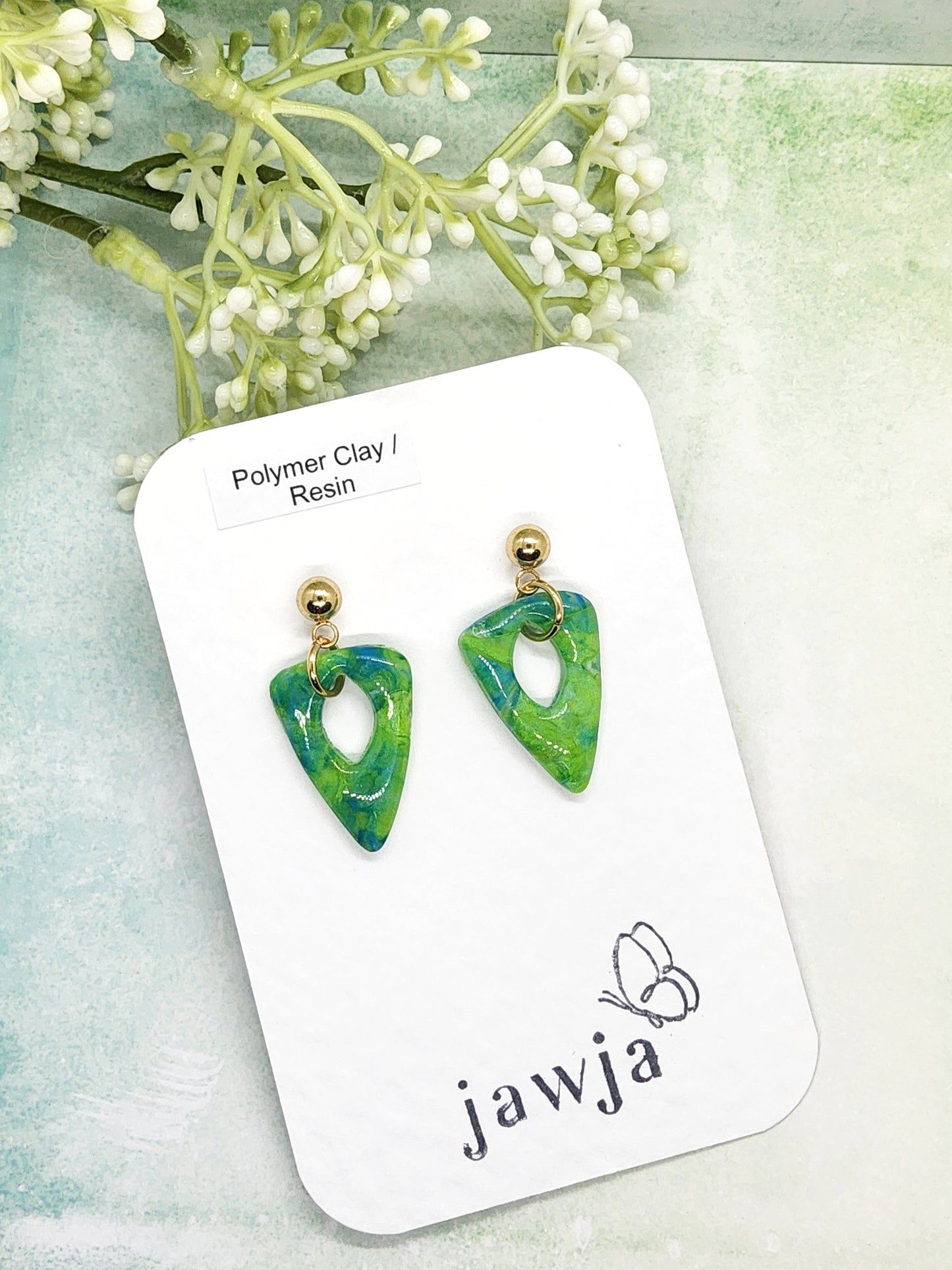 GREEN AND BLUE MARBLED POLYMER CLAY EARRINGS