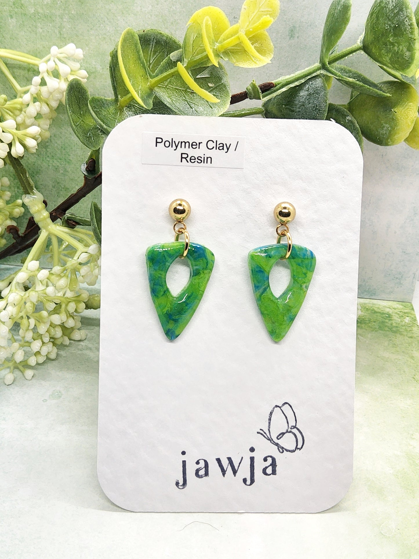 GREEN AND BLUE MARBLED POLYMER CLAY EARRINGS