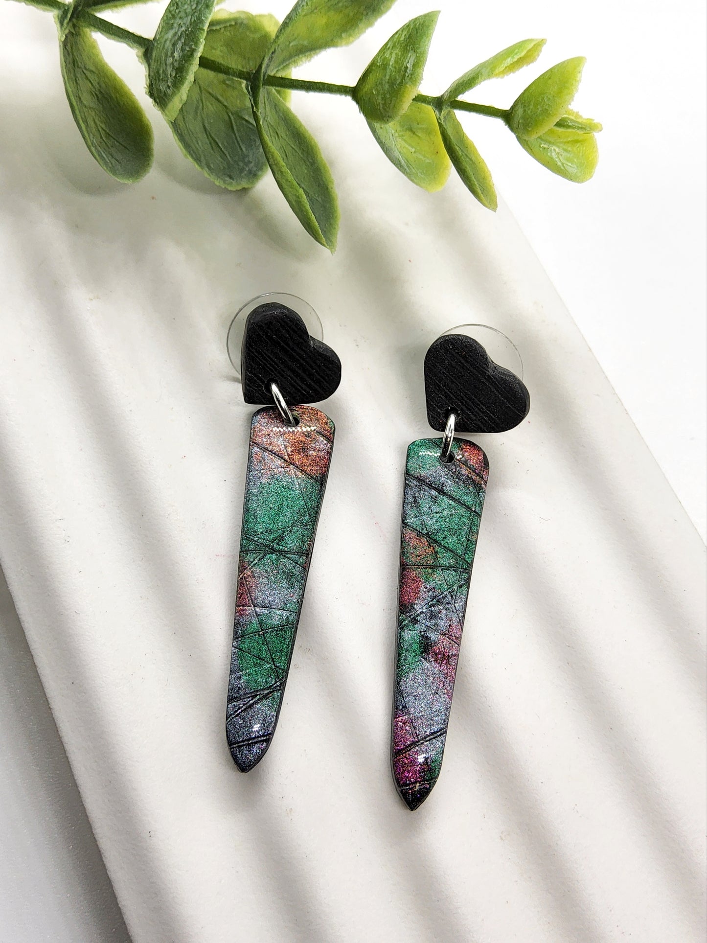 JEWEL HEART POLYMER CLAY EARRINGS