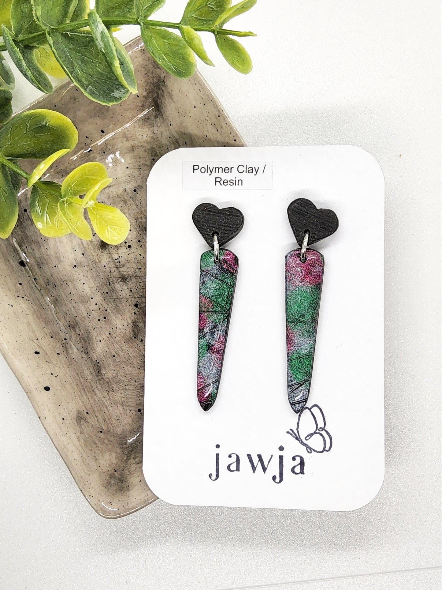 JEWEL HEART POLYMER CLAY EARRINGS