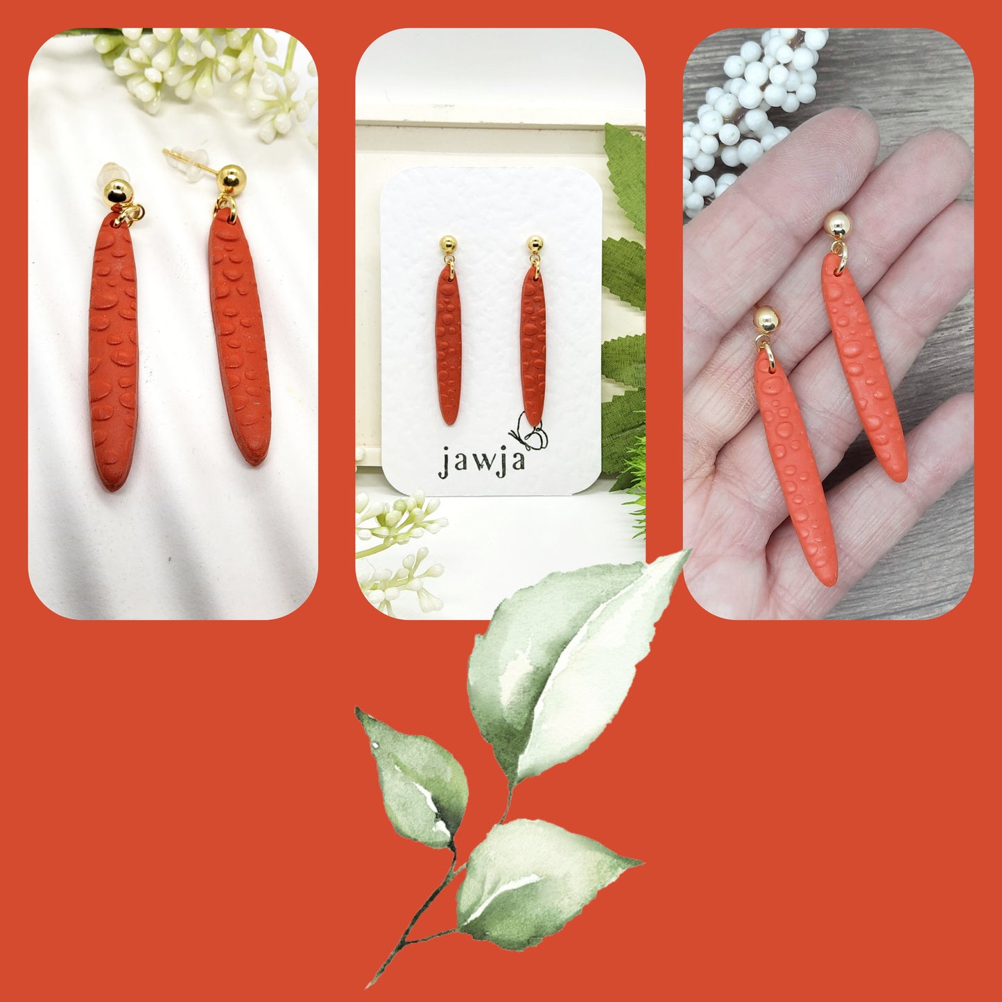 FLAME RED BUBBLE SLIMLINE POLYMER CLAY EARRINGS