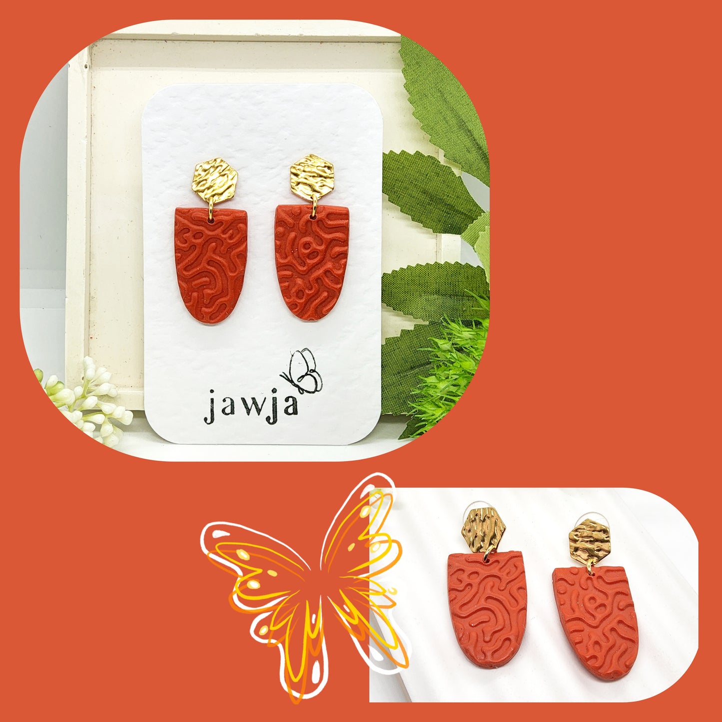 DARK ORANGE POLYMER CLAY EARRINGS