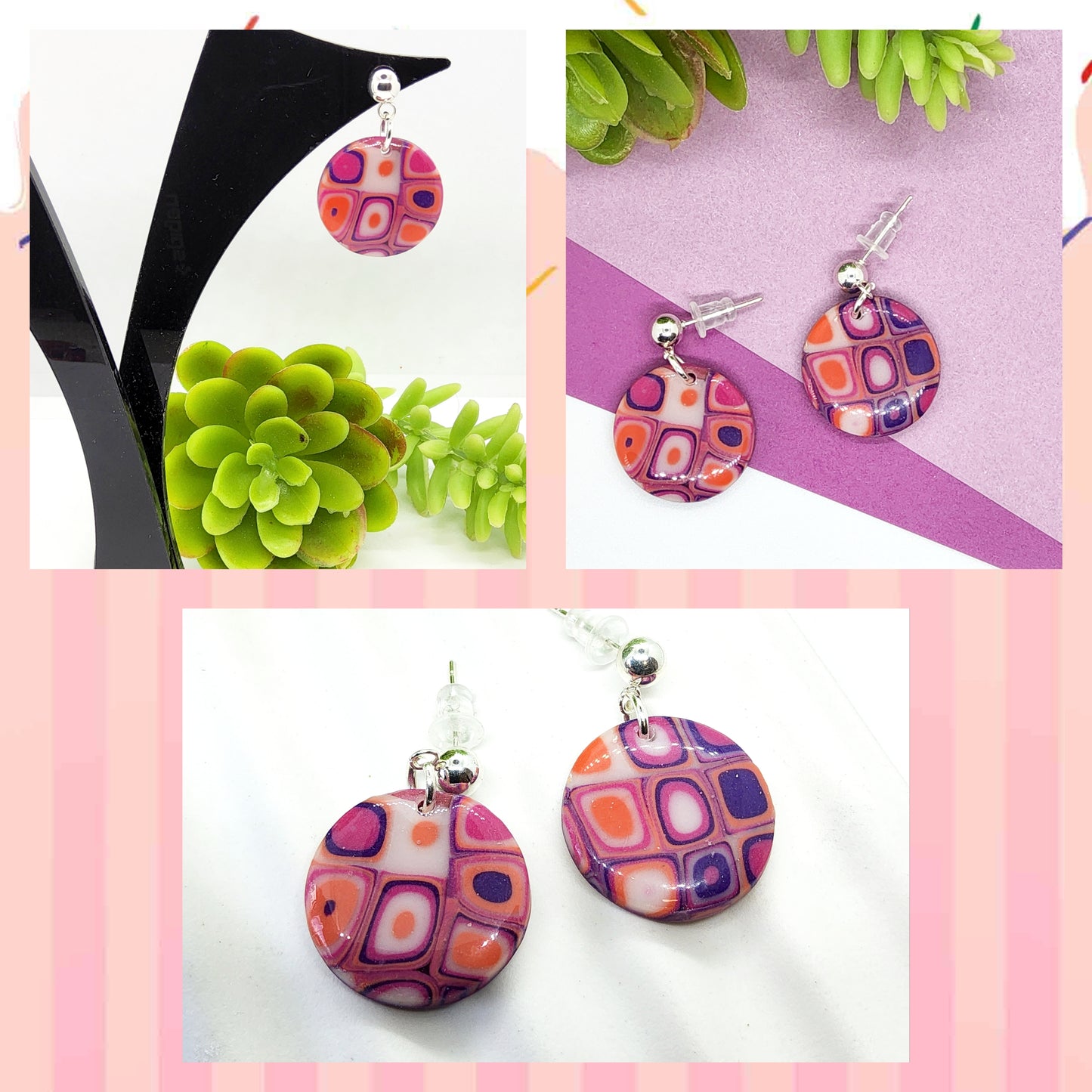 RETRO ROUND POLYMER CLAY EARRINGS