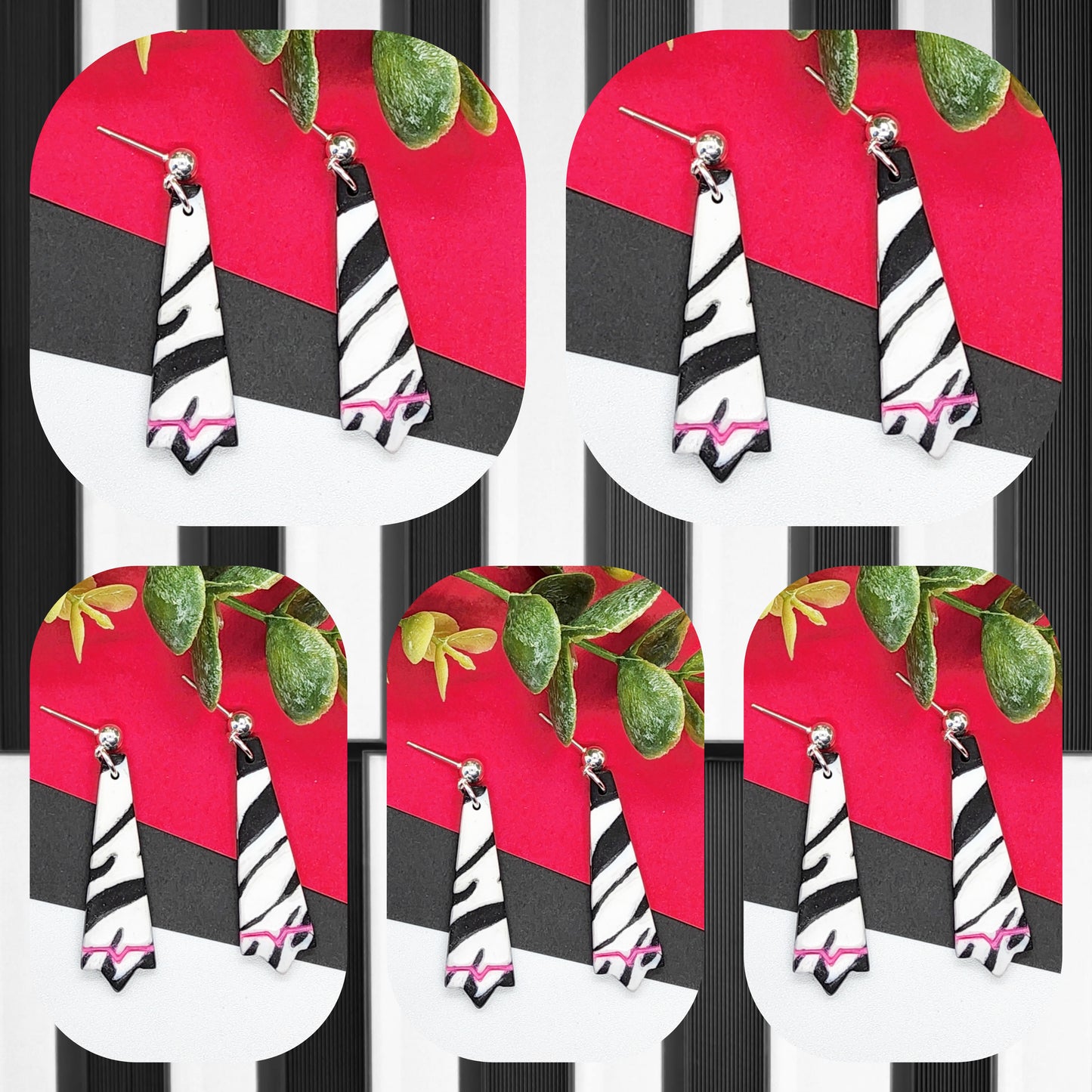 ZEBRA PRINT WITH TOUCH OF PINK POLYMER CLAY EARRINGS