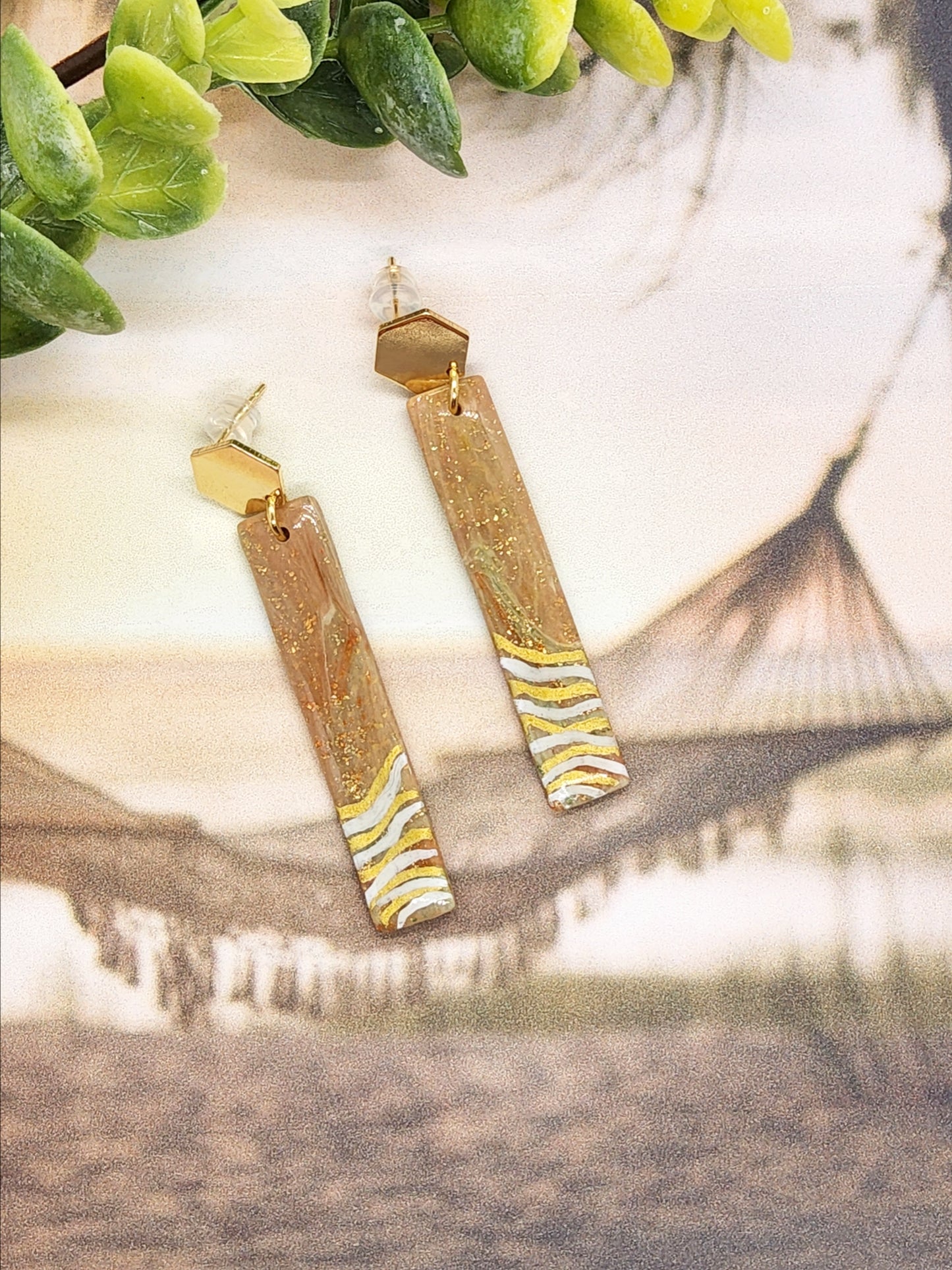EARTHY TONES WITH SPARKLE POLYMER CLAY EARRINGS