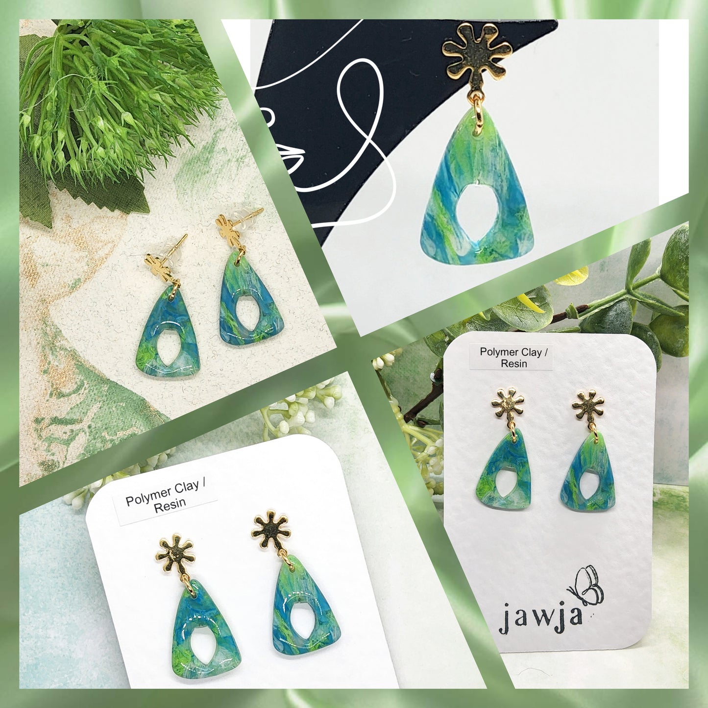 BLUE AND GREEN SWIRL POLYMER CLAY EARRINGS