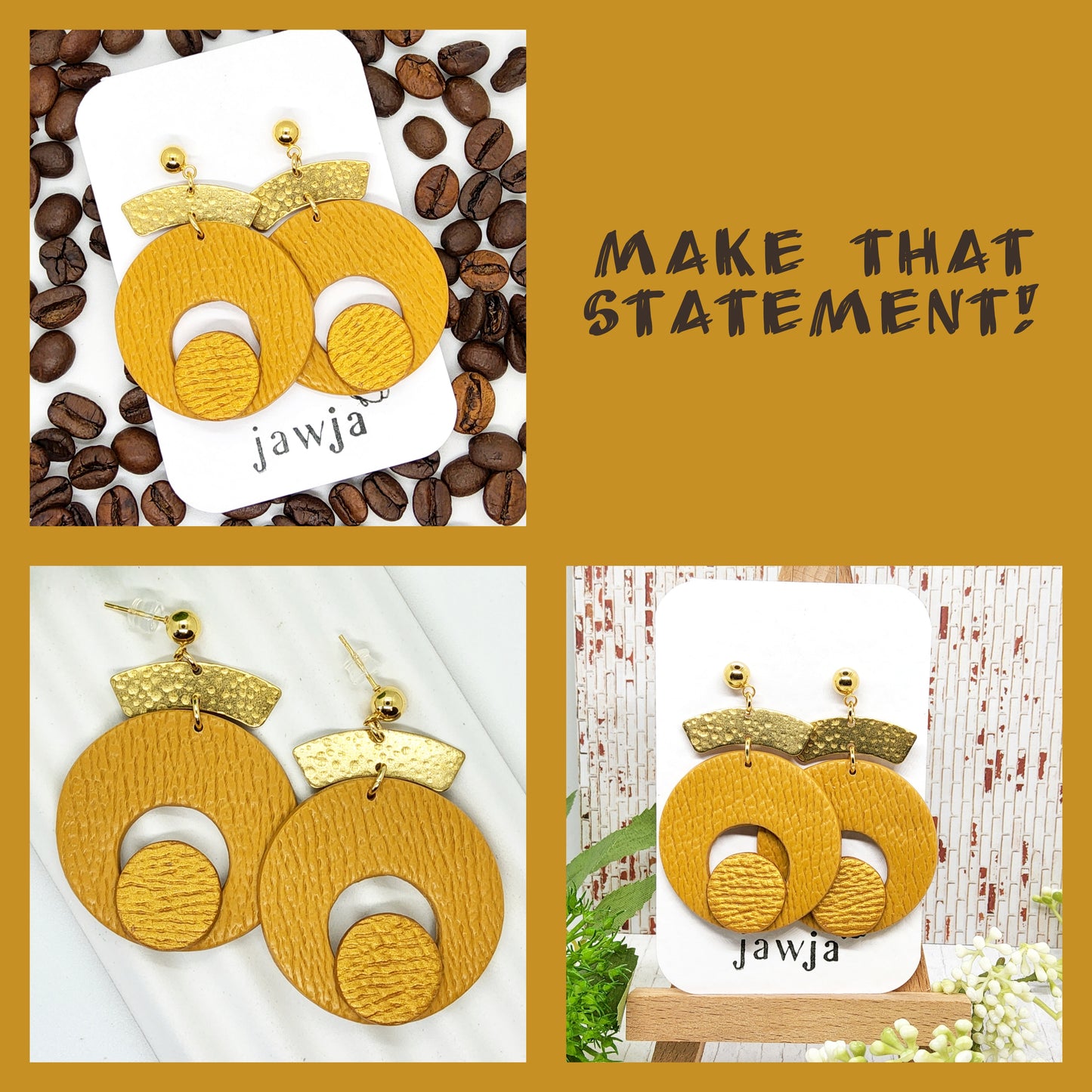 OCHRE LEATHER TEXTURE POLYMER CLAY EARRINGS