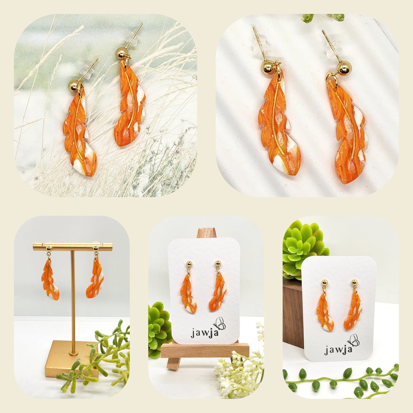 ORANGE LEAF POLYMER CLAY EARRINGS