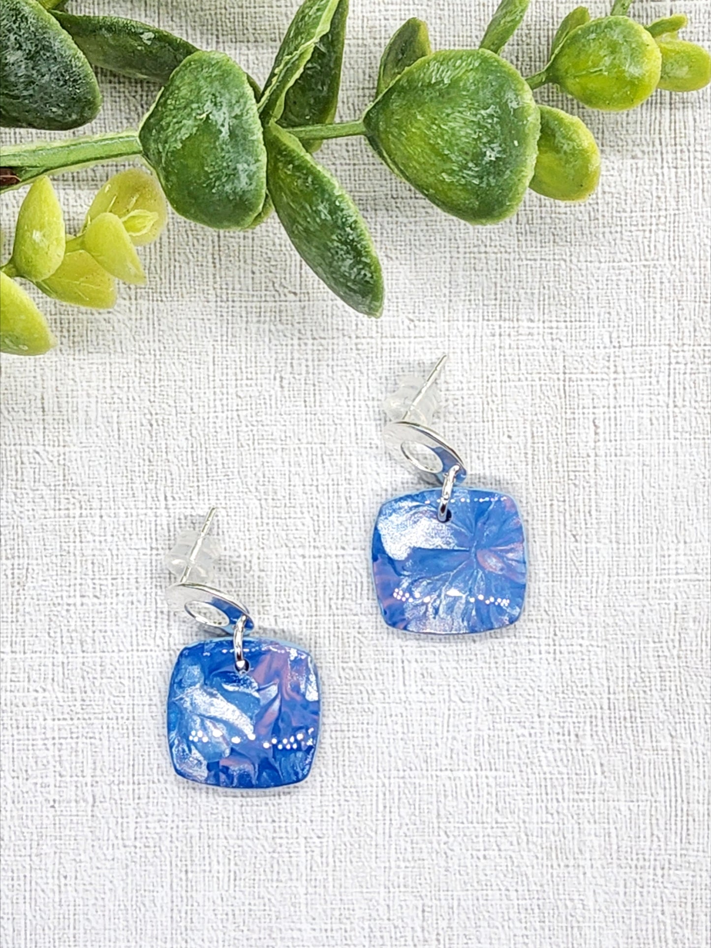 MARBLED BLUE POLYMER CLAY EARRINGS
