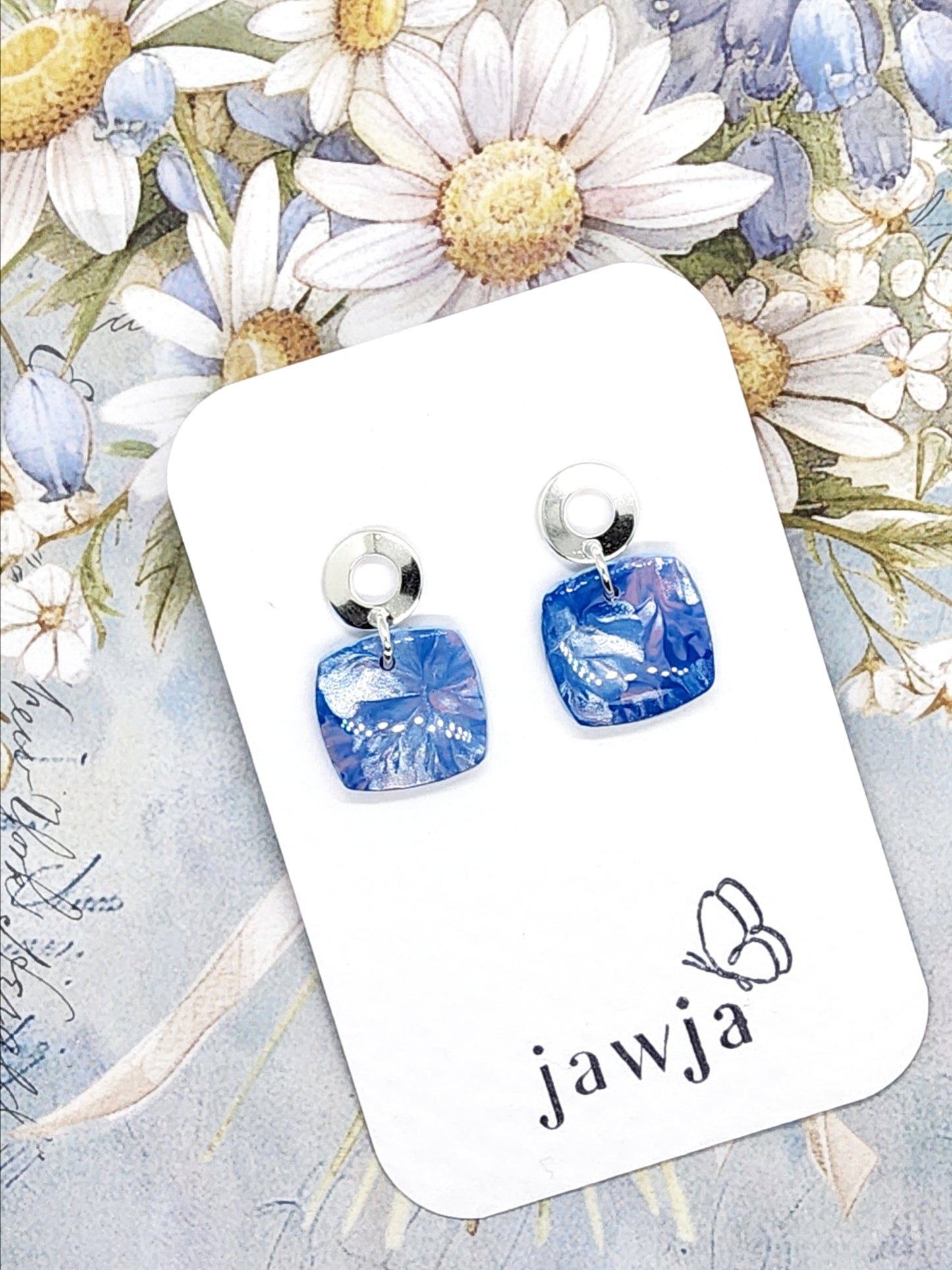 MARBLED BLUE POLYMER CLAY EARRINGS