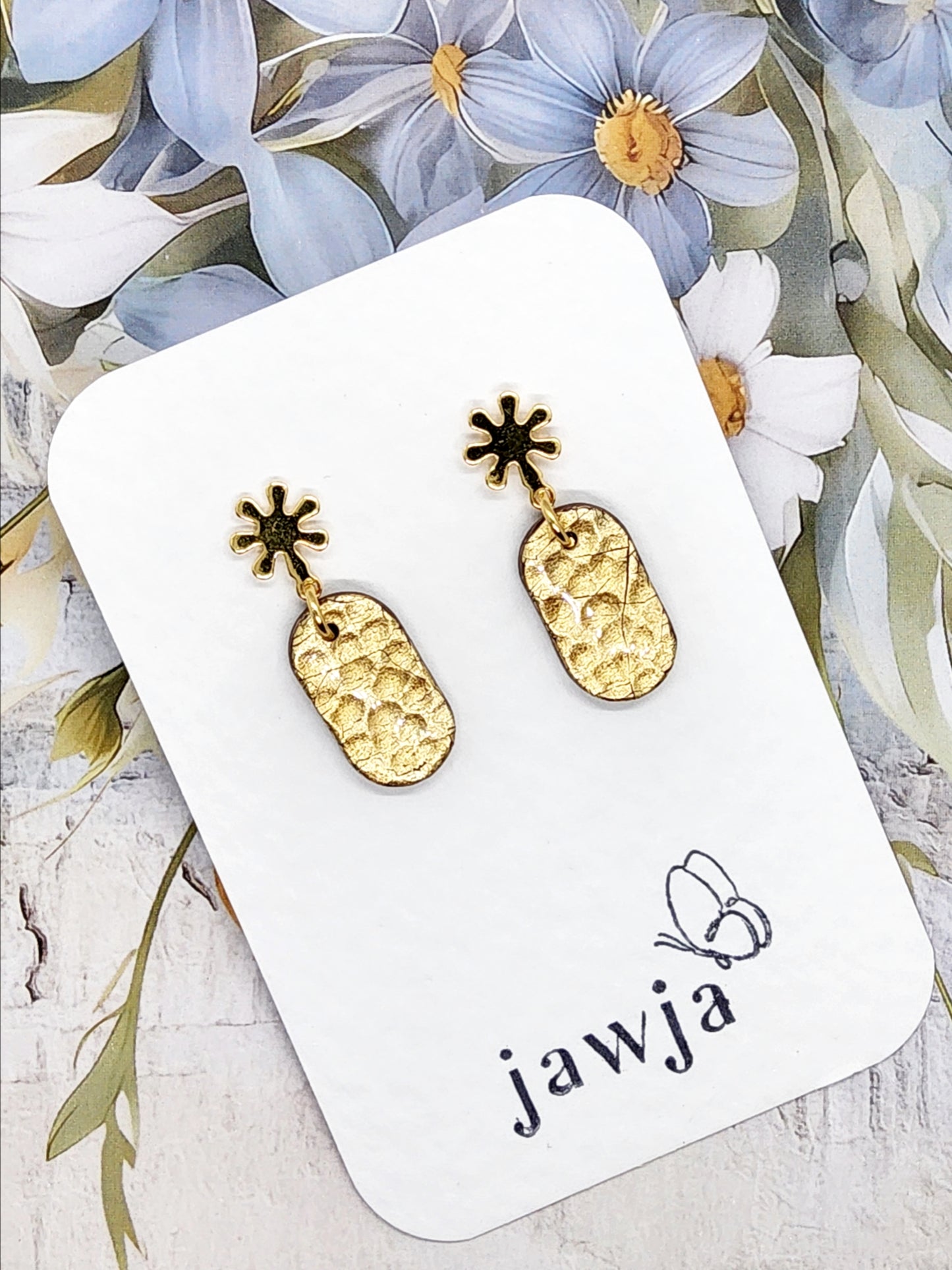 GOLD METALLIC HAMMERED POLYMER CLAY EARRINGS