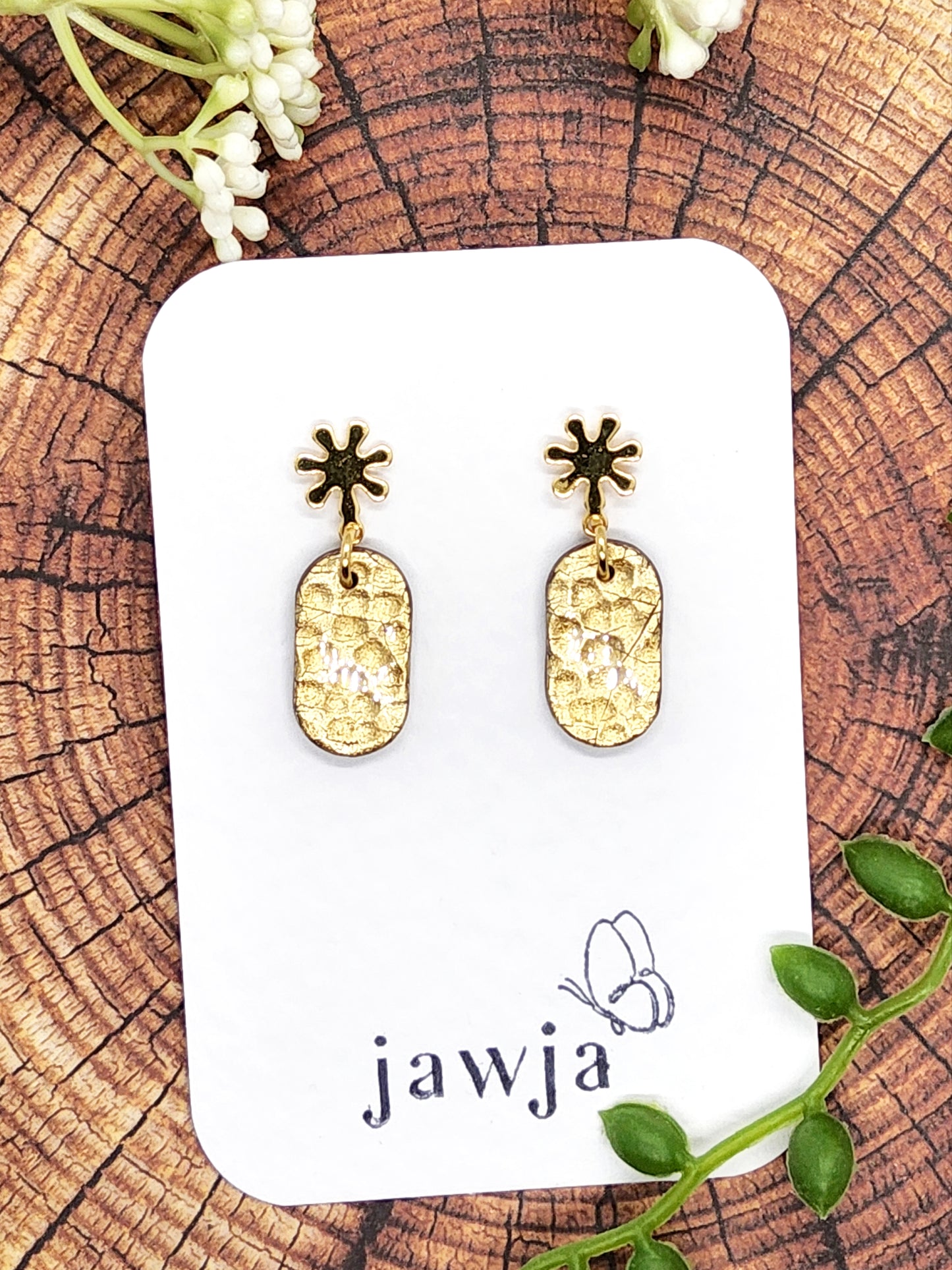 GOLD METALLIC HAMMERED POLYMER CLAY EARRINGS